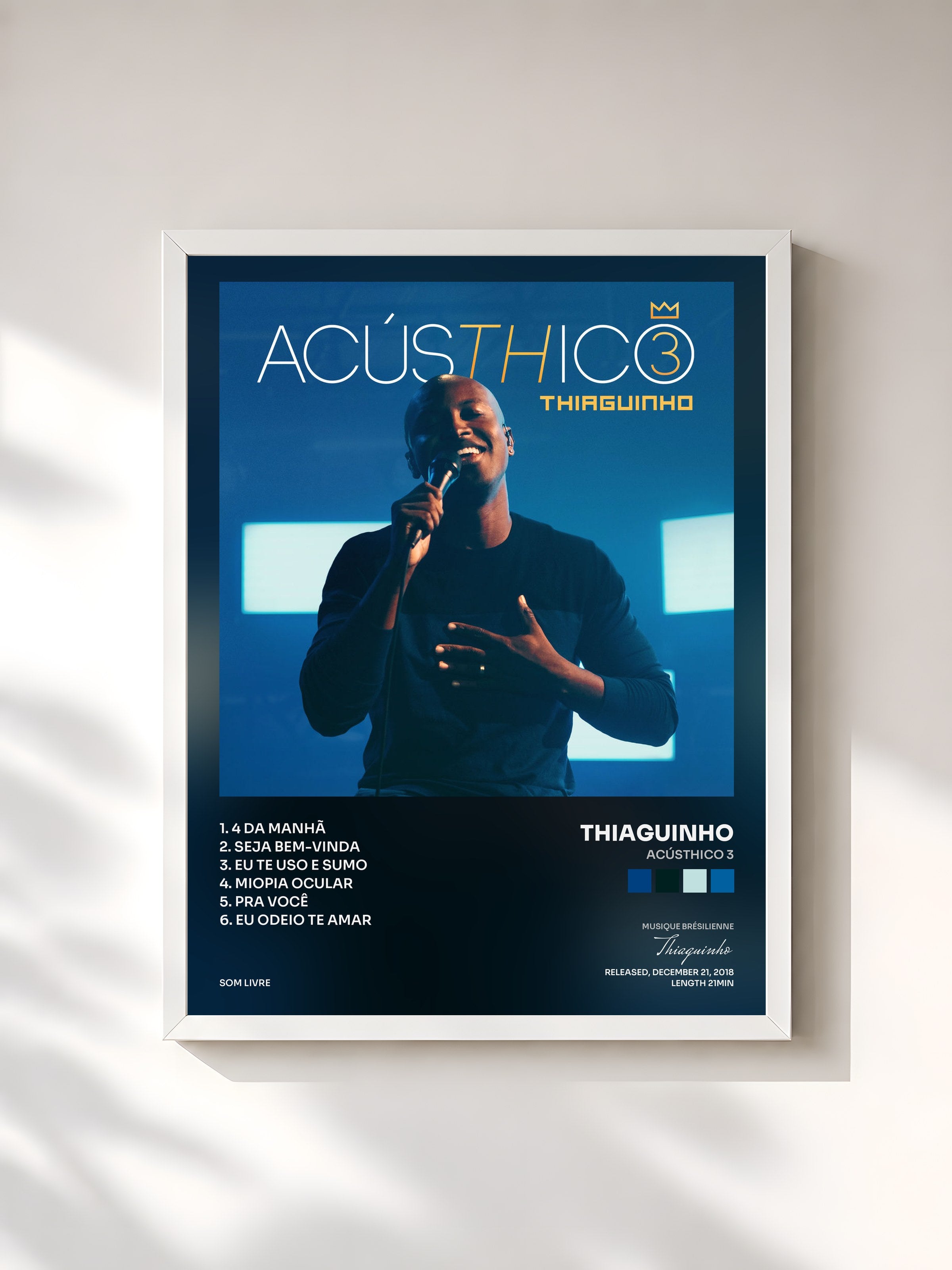 #blanc Tableau de l'album AcúsTHico 3 de Thiaguinho, cadre blanc, imprimé et encadré en France