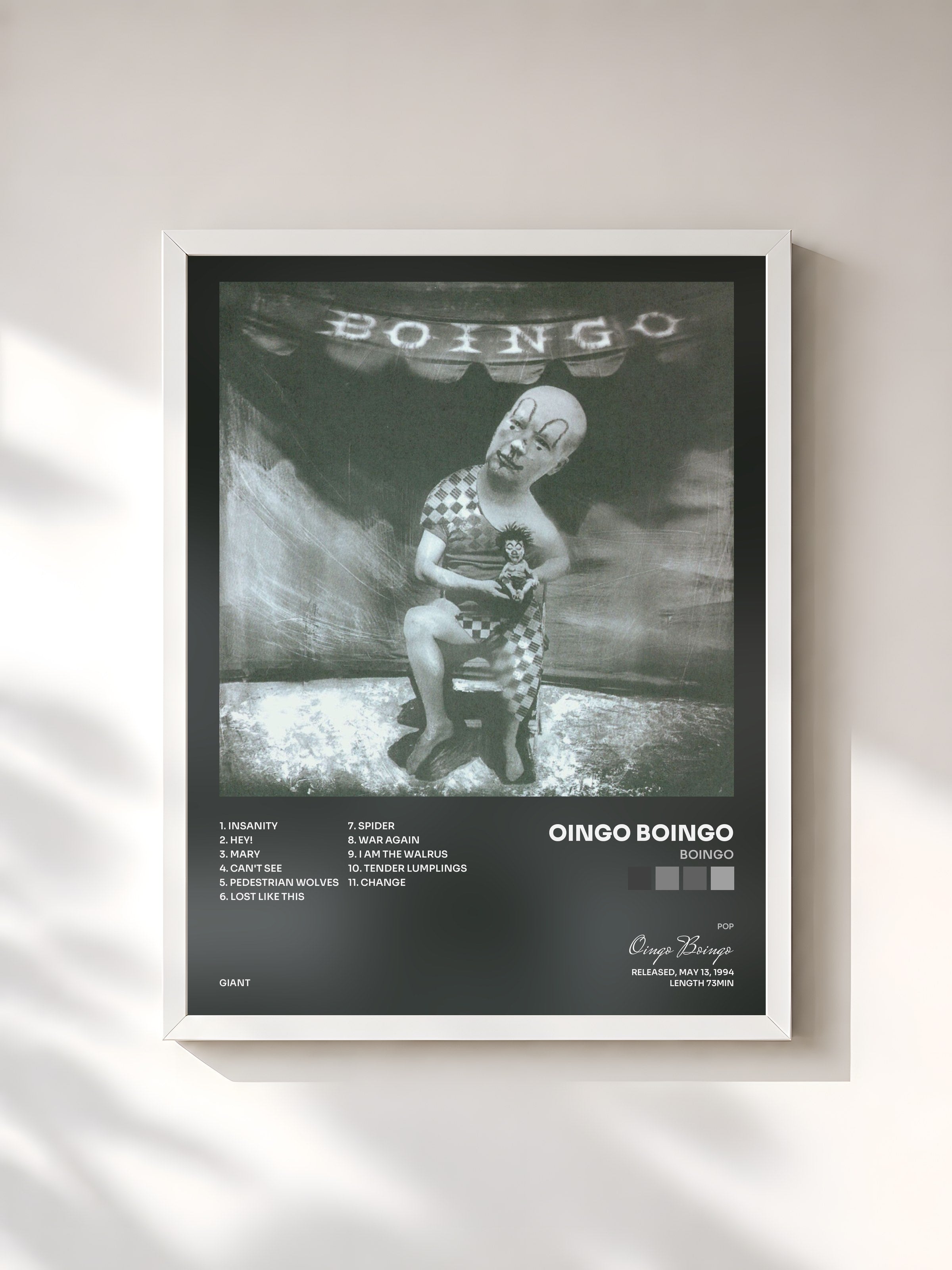 #blanc Tableau de l'album Boingo de Oingo Boingo, cadre blanc, imprimé et encadré en France