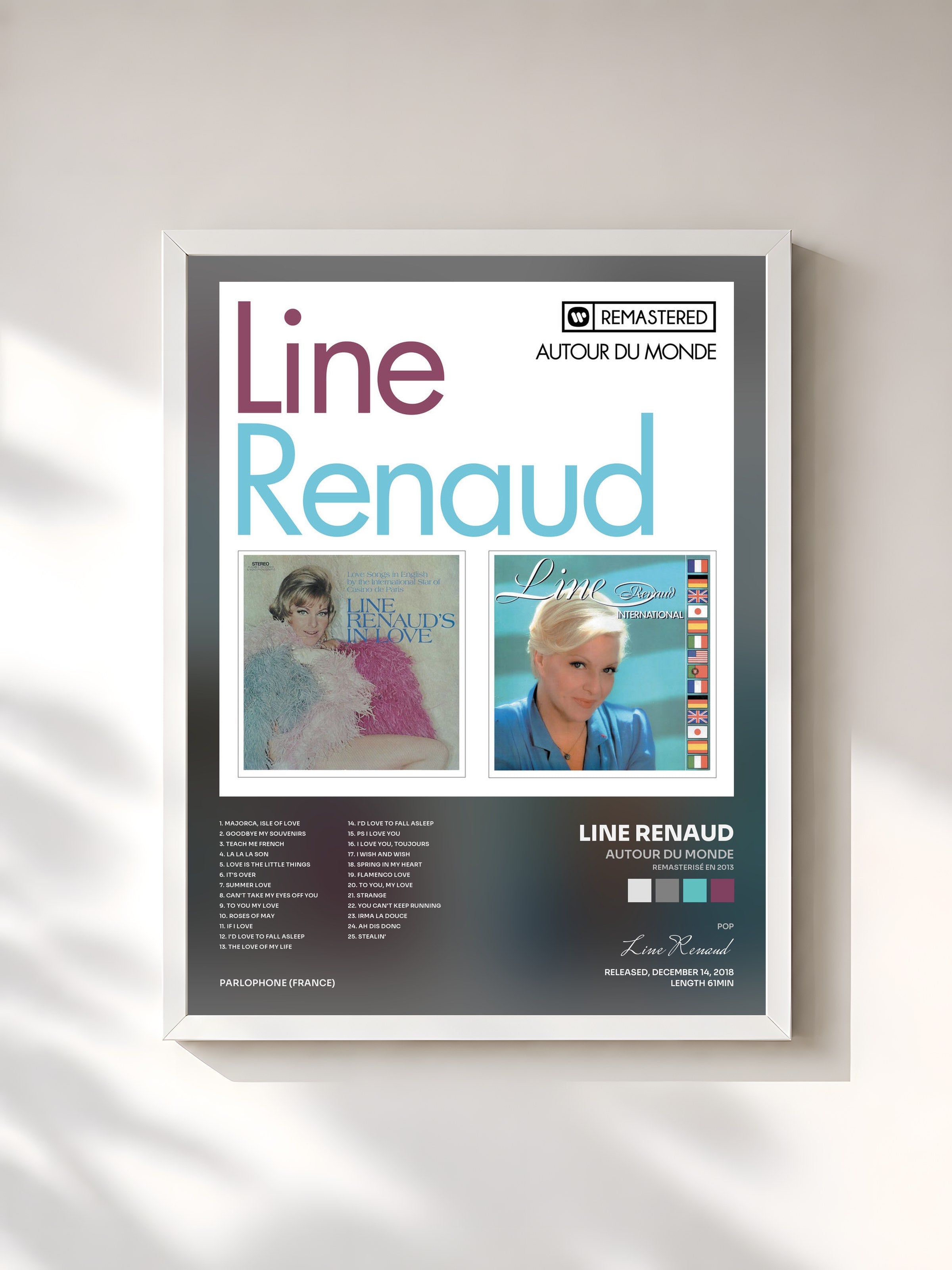 #blanc Tableau de l'album Autour du monde (Remasterisé en 2013) de Line Renaud, cadre blanc, imprimé et encadré en France