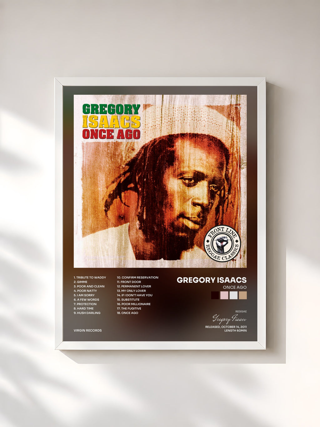 #blanc Tableau de l'album Once Ago de Gregory Isaacs, cadre blanc, imprimé et encadré en France