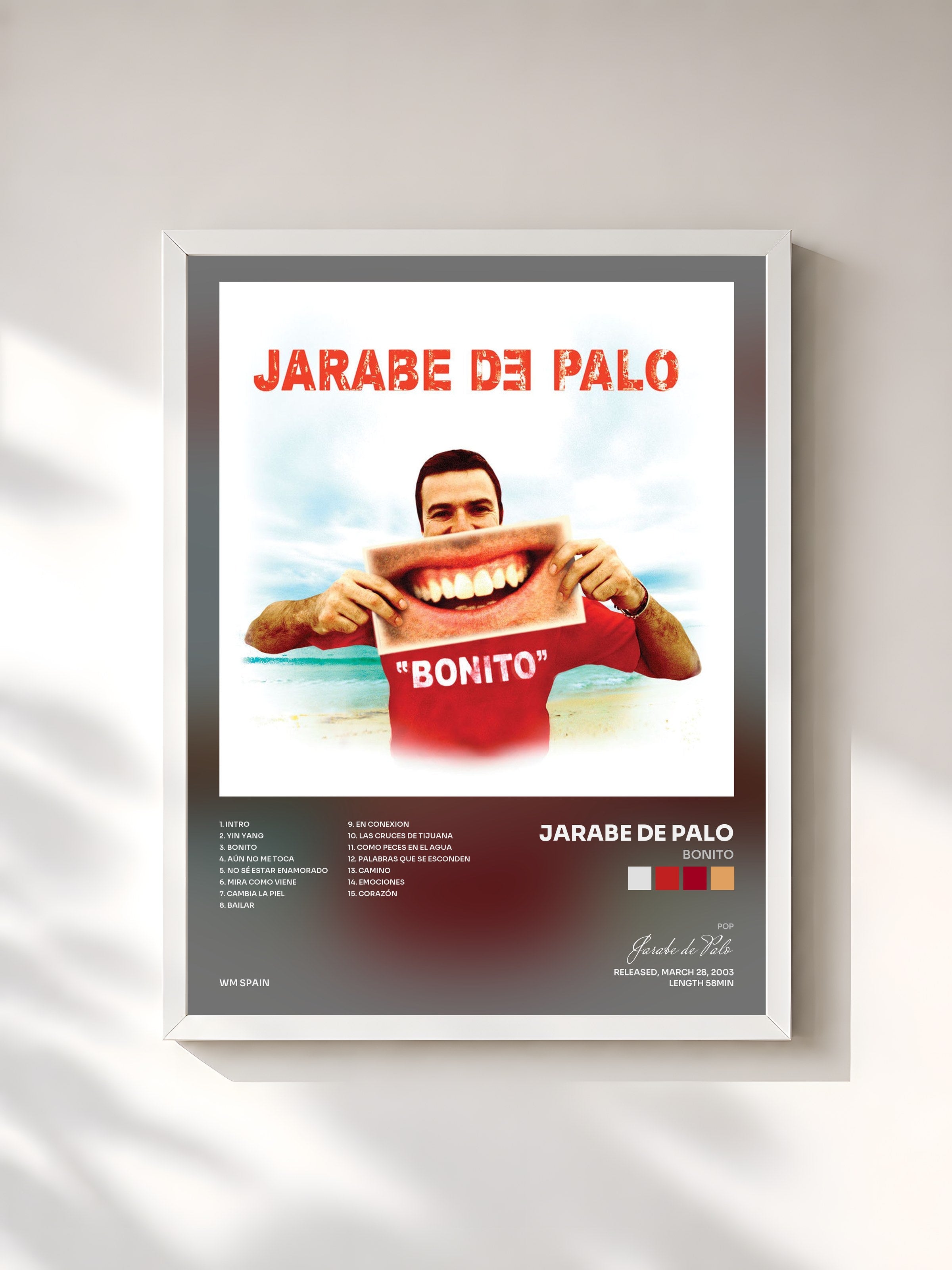 #blanc Tableau de l'album Bonito de Jarabe de Palo, cadre blanc, imprimé et encadré en France