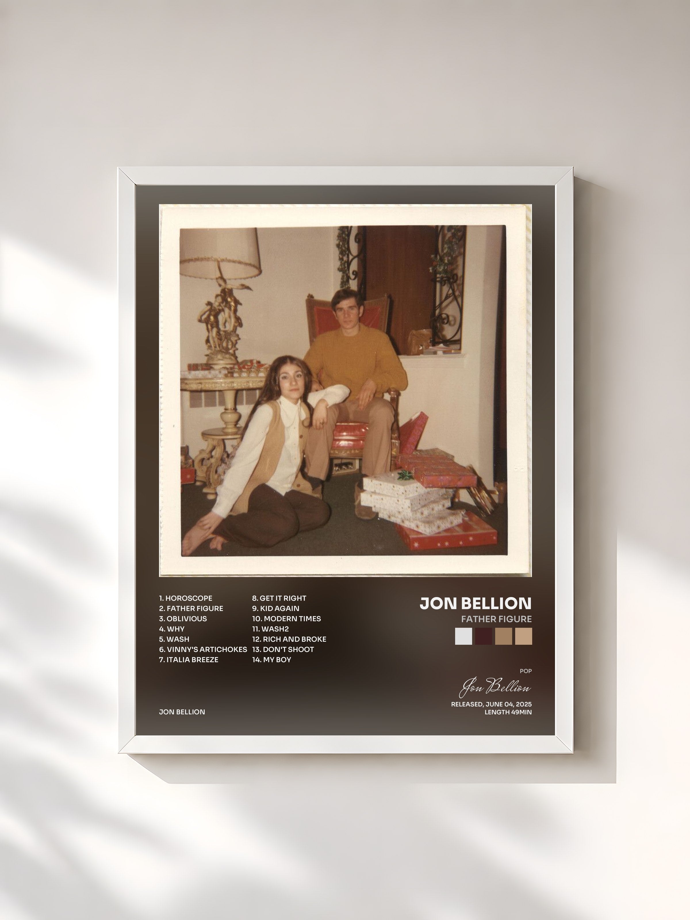 #blanc Tableau de l'album FATHER FIGURE de Jon Bellion, cadre blanc, imprimé et encadré en France