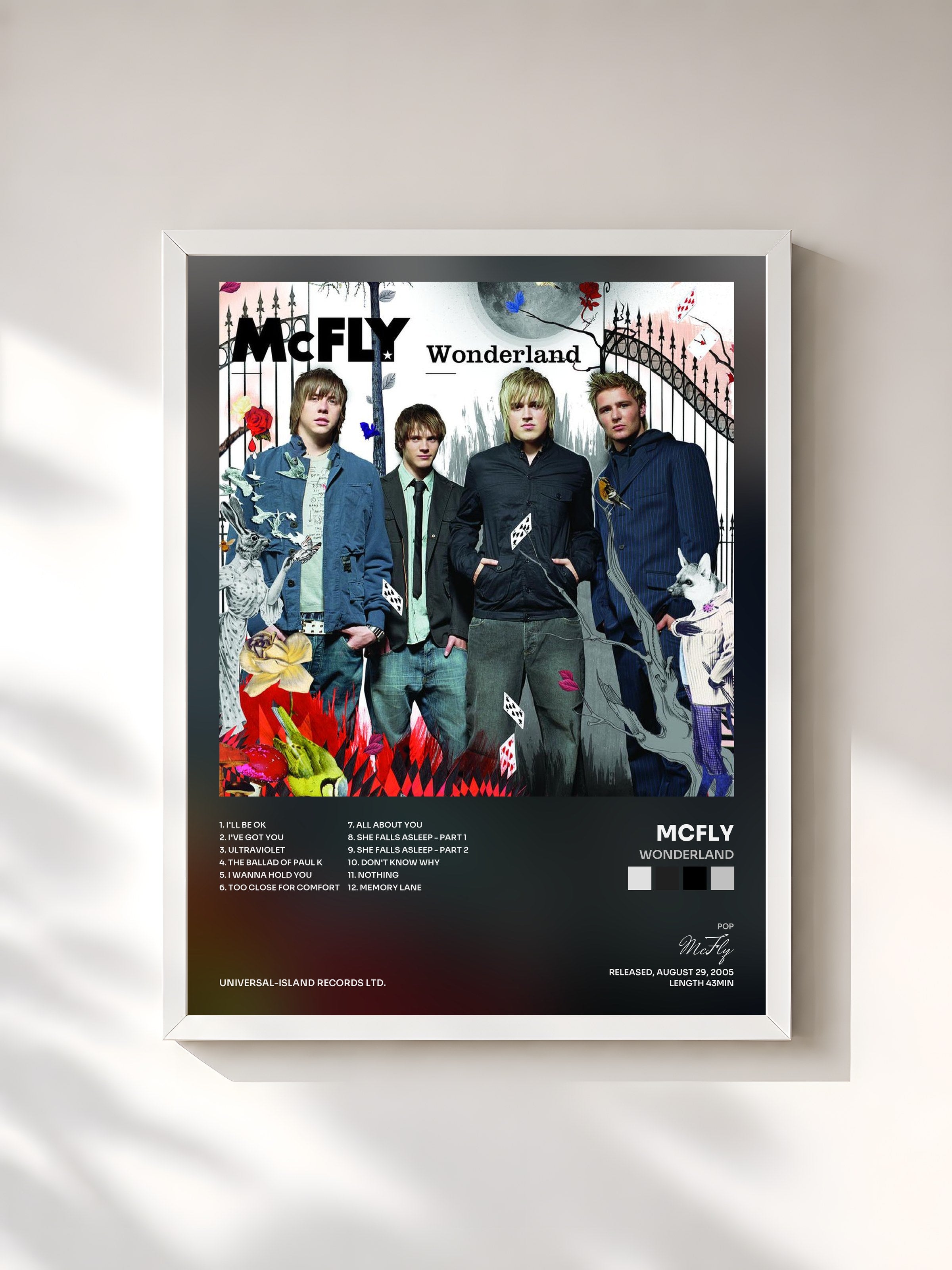 #blanc Tableau de l'album Wonderland de McFly, cadre blanc, imprimé et encadré en France