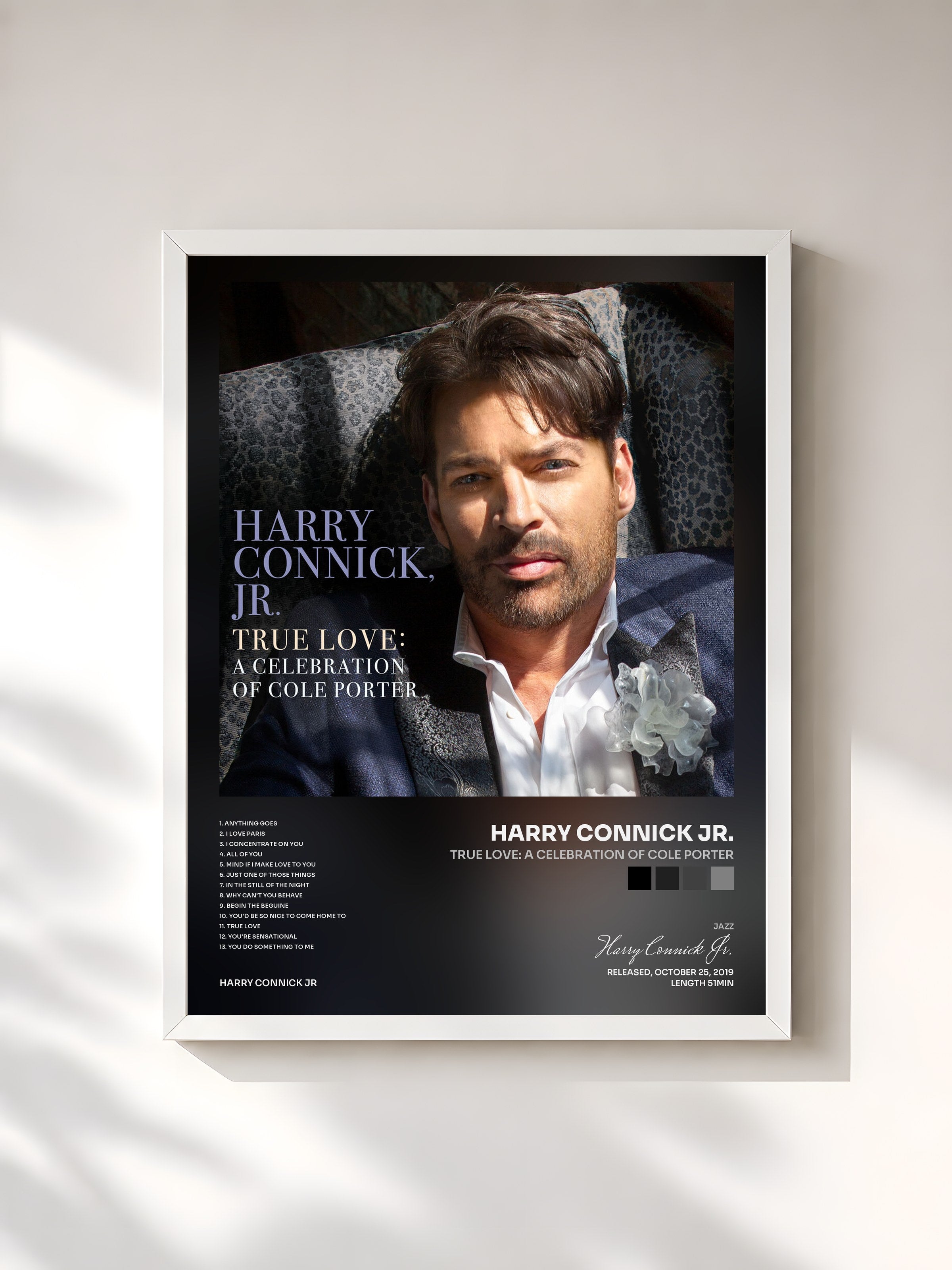#blanc Tableau de l'album True Love: A Celebration Of Cole Porter de Harry Connick Jr., cadre blanc, imprimé et encadré en France