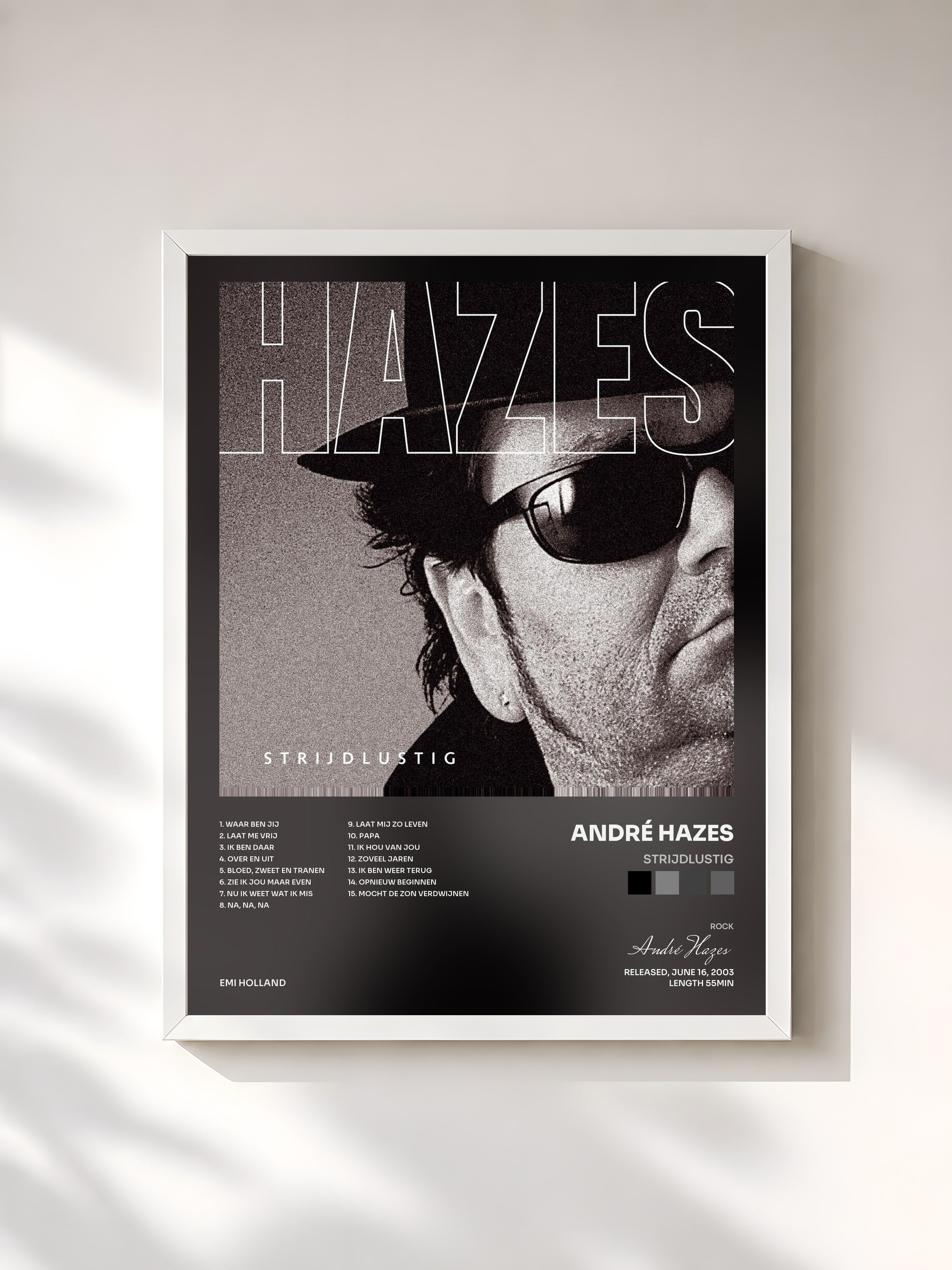 #blanc Tableau de l'album Strijdlustig de André Hazes, cadre blanc, imprimé et encadré en France