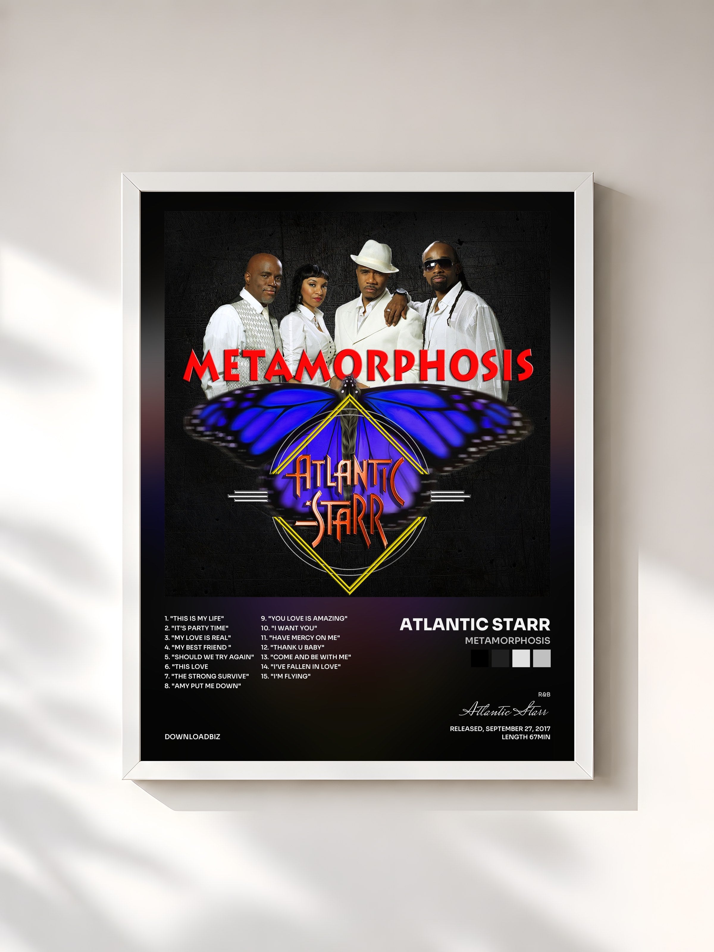 #blanc Tableau de l'album Metamorphosis de Atlantic Starr, cadre blanc, imprimé et encadré en France