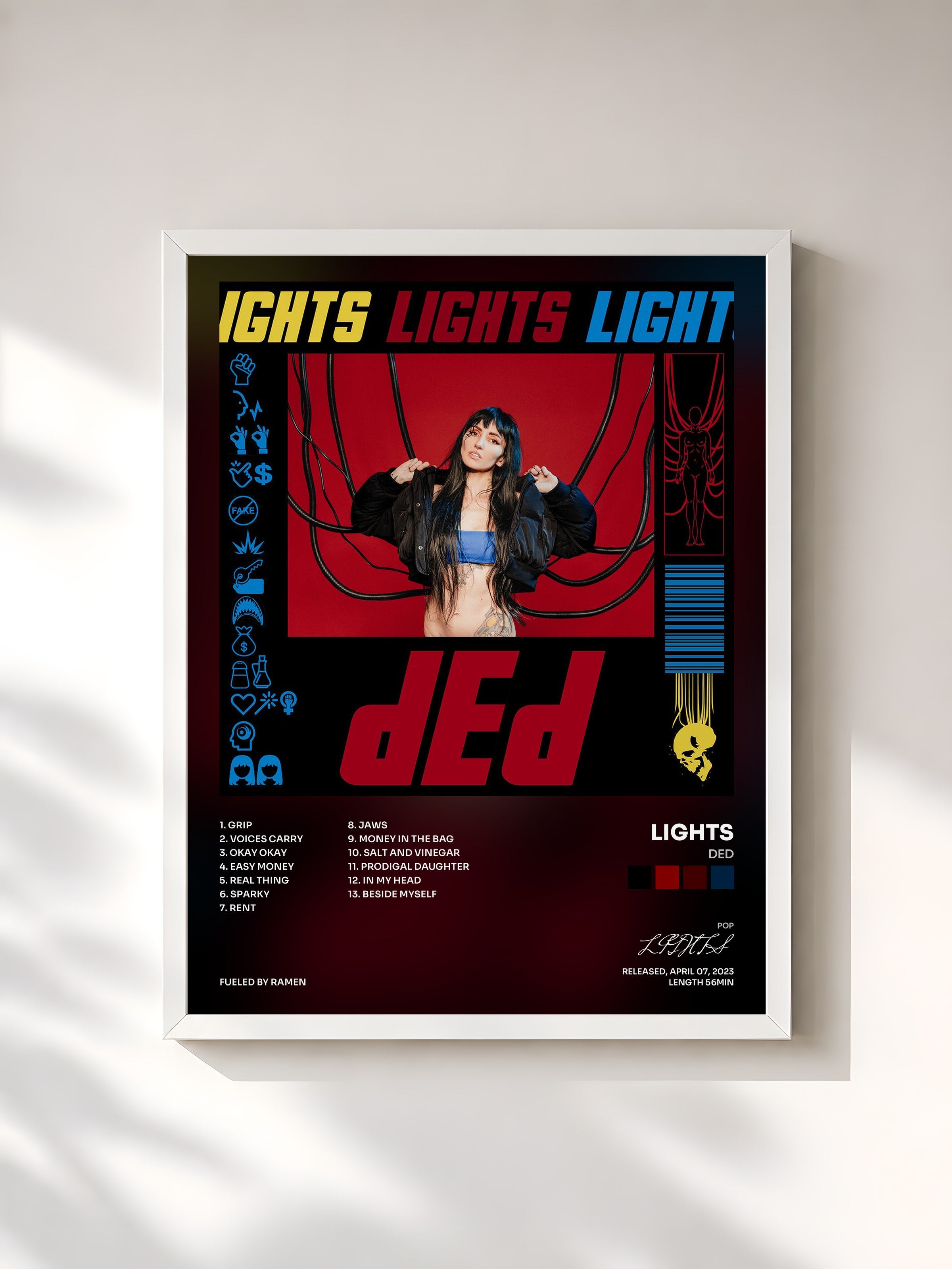 #blanc Tableau de l'album dEd de LIGHTS, cadre blanc, imprimé et encadré en France