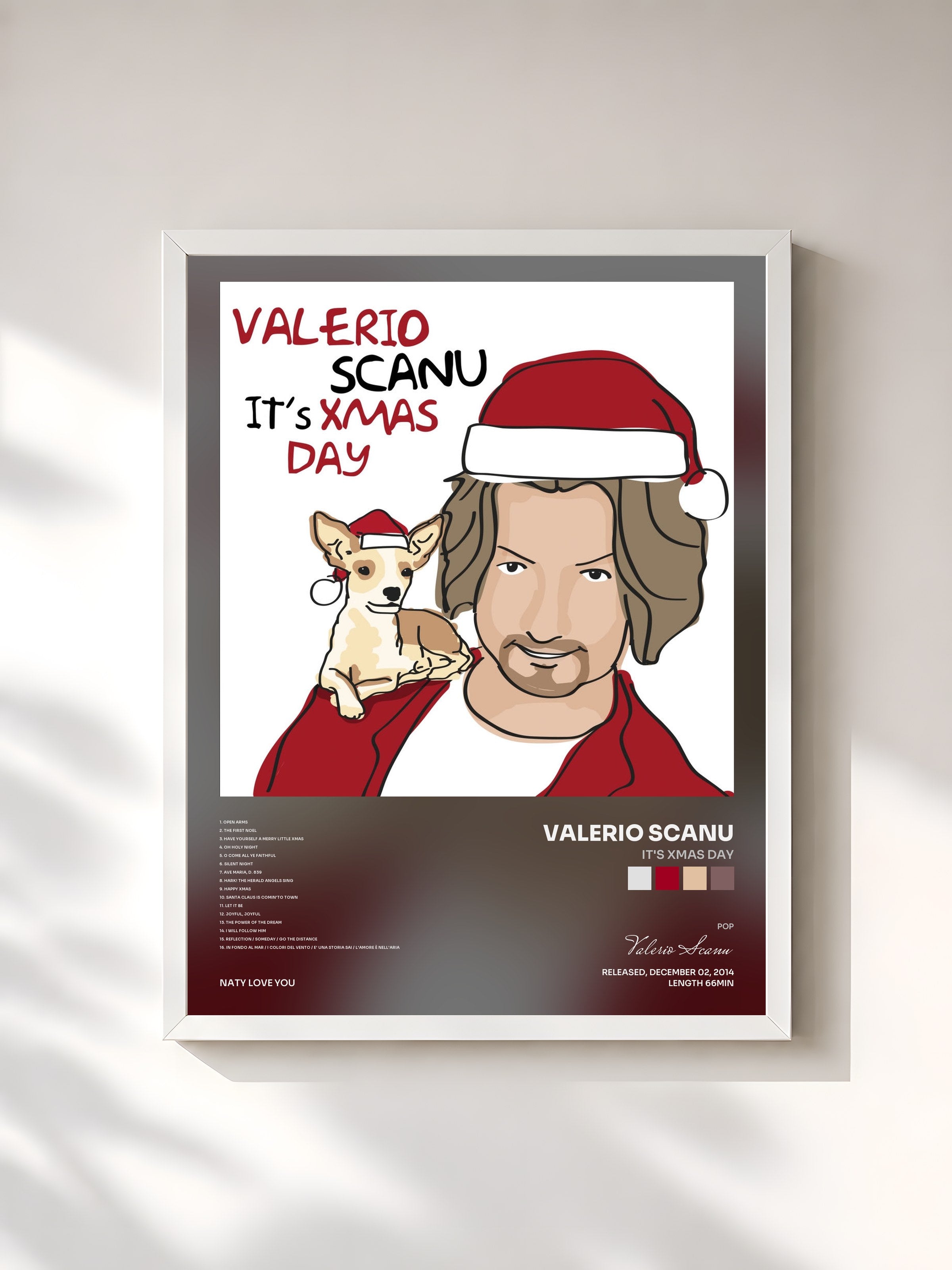 #blanc Tableau de l'album It's Xmas Day de Valerio Scanu, cadre blanc, imprimé et encadré en France