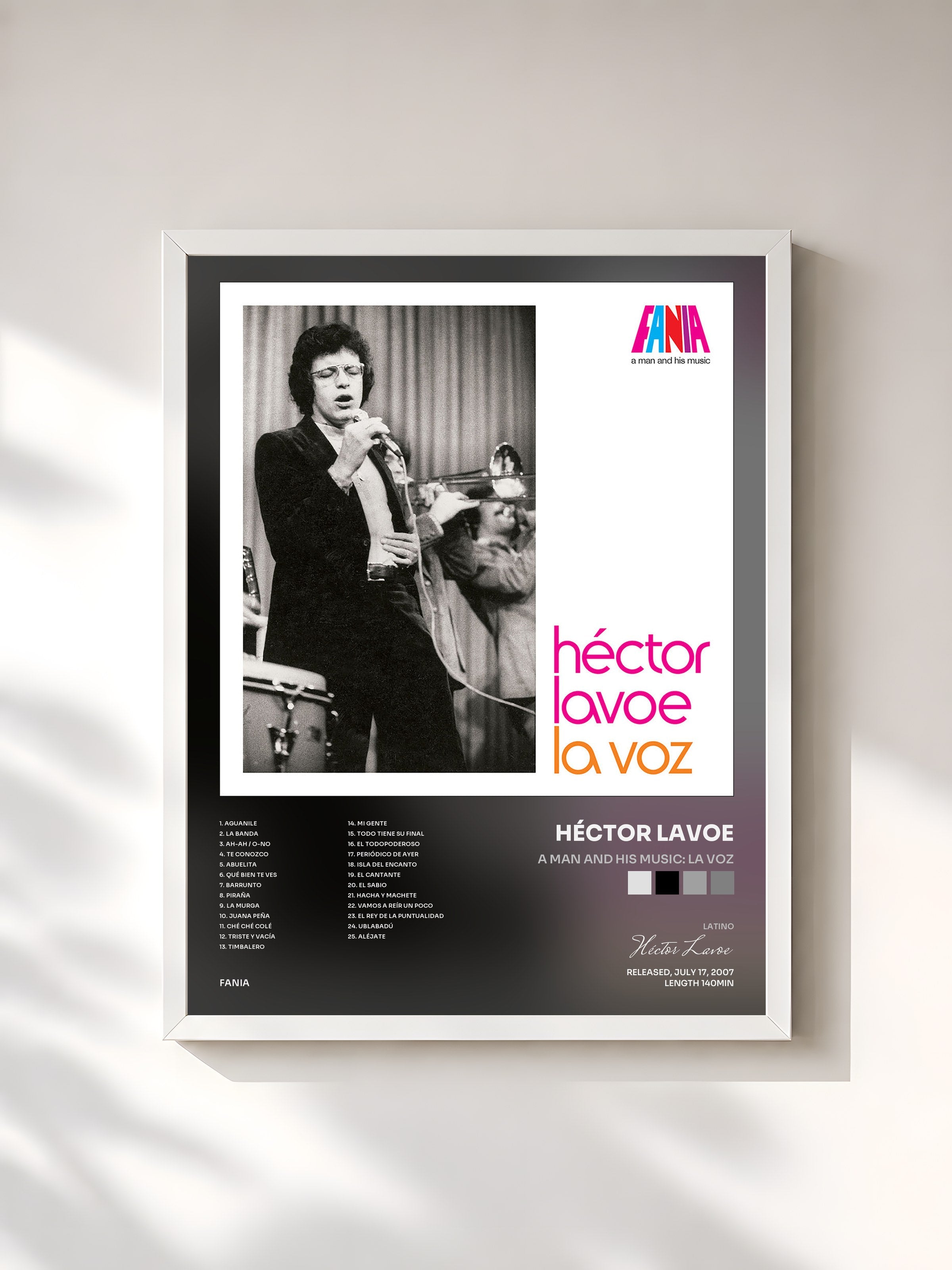 #blanc Tableau de l'album A Man And His Music: La Voz de Héctor Lavoe, cadre blanc, imprimé et encadré en France