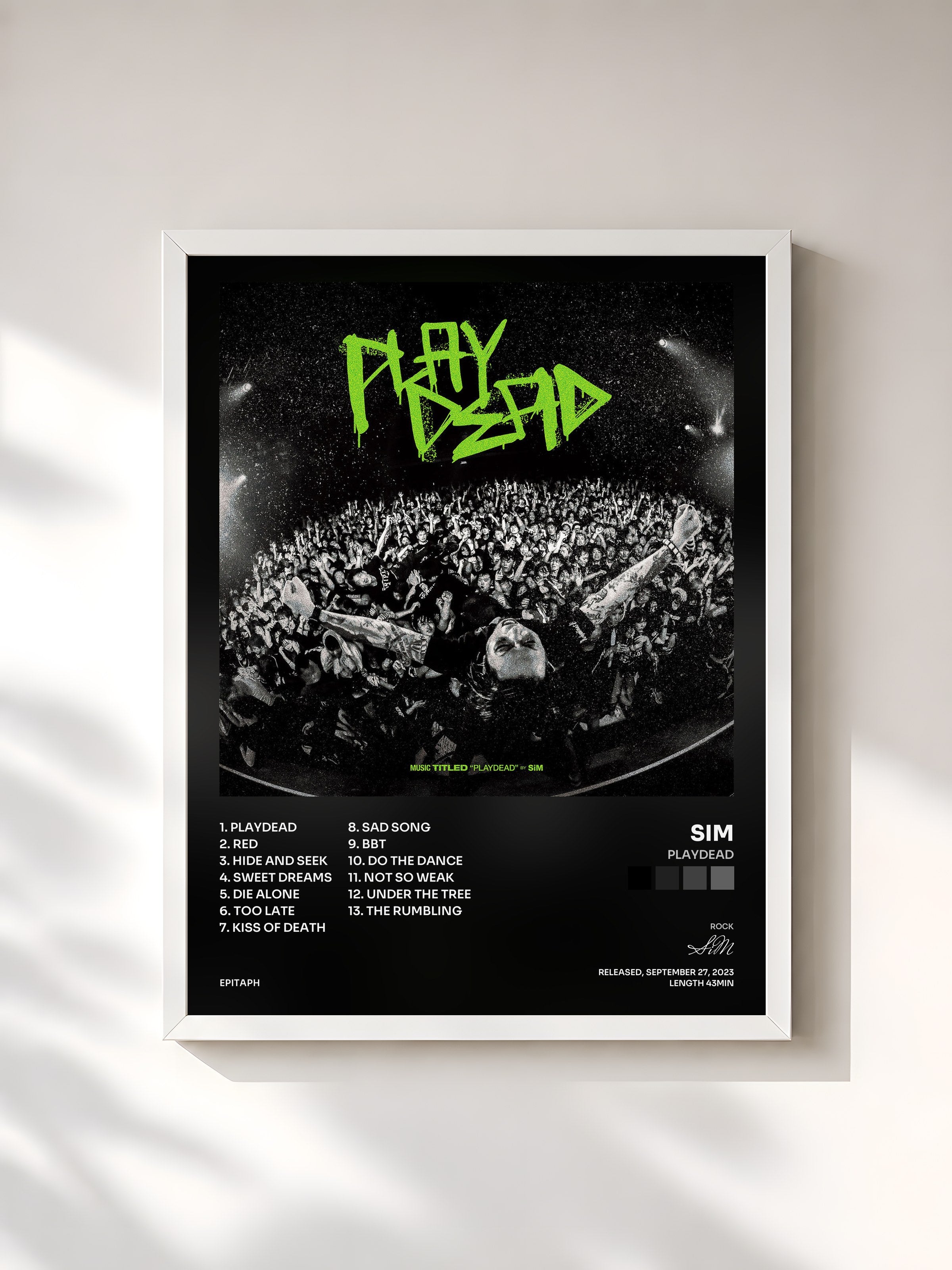 #blanc Tableau de l'album PLAYDEAD de SiM, cadre blanc, imprimé et encadré en France