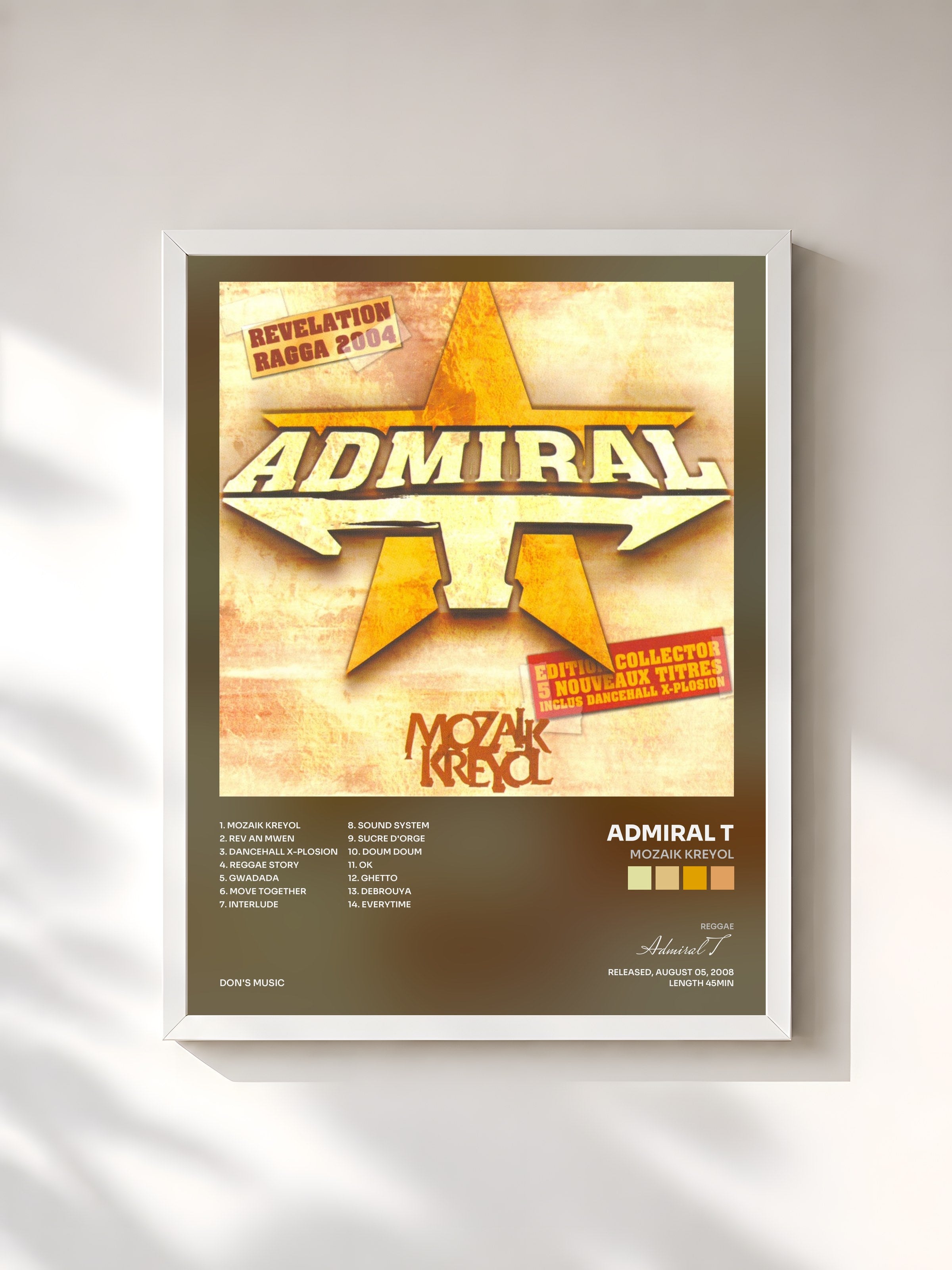#blanc Tableau de l'album Mozaik Kreyol de Admiral T, cadre blanc, imprimé et encadré en France