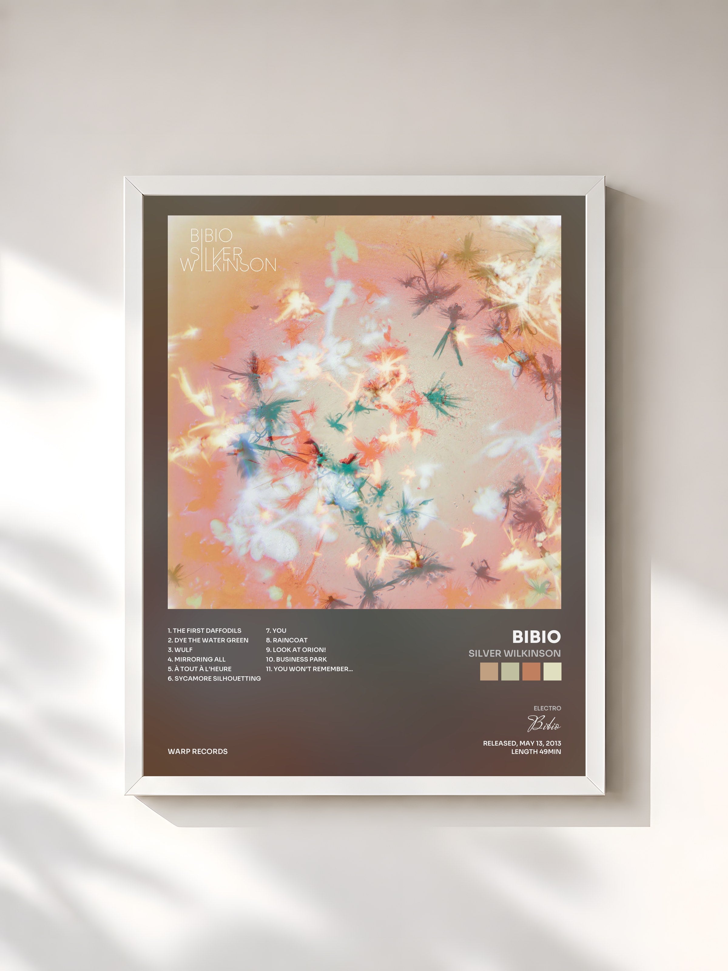 #blanc Tableau de l'album Silver Wilkinson de Bibio, cadre blanc, imprimé et encadré en France
