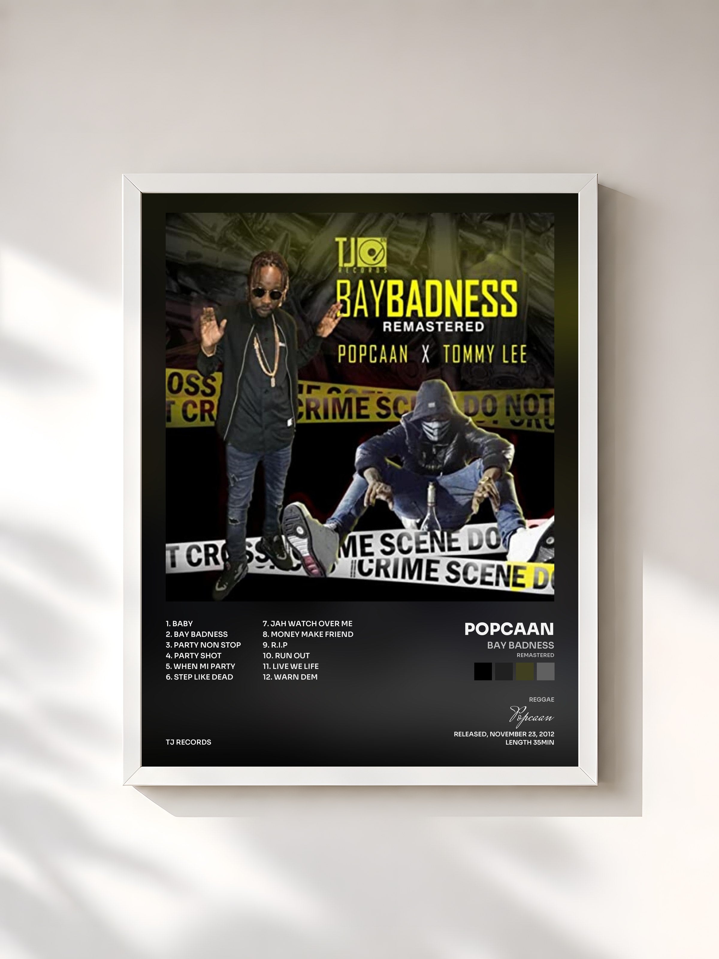 #blanc Tableau de l'album Bay Badness (Remastered) de Popcaan, cadre blanc, imprimé et encadré en France