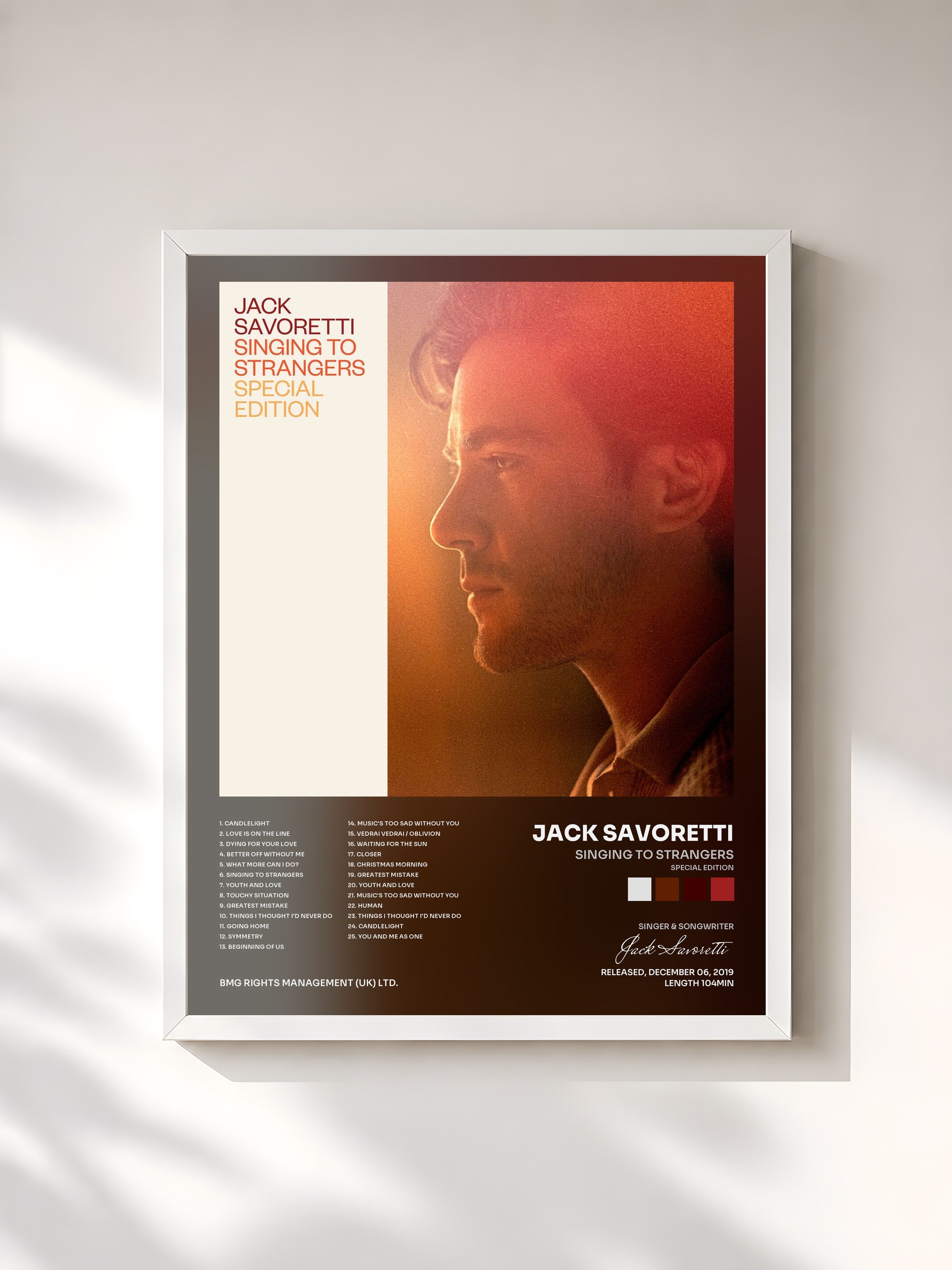#blanc Tableau de l'album Singing to Strangers (Special Edition) de Jack Savoretti, cadre blanc, imprimé et encadré en France