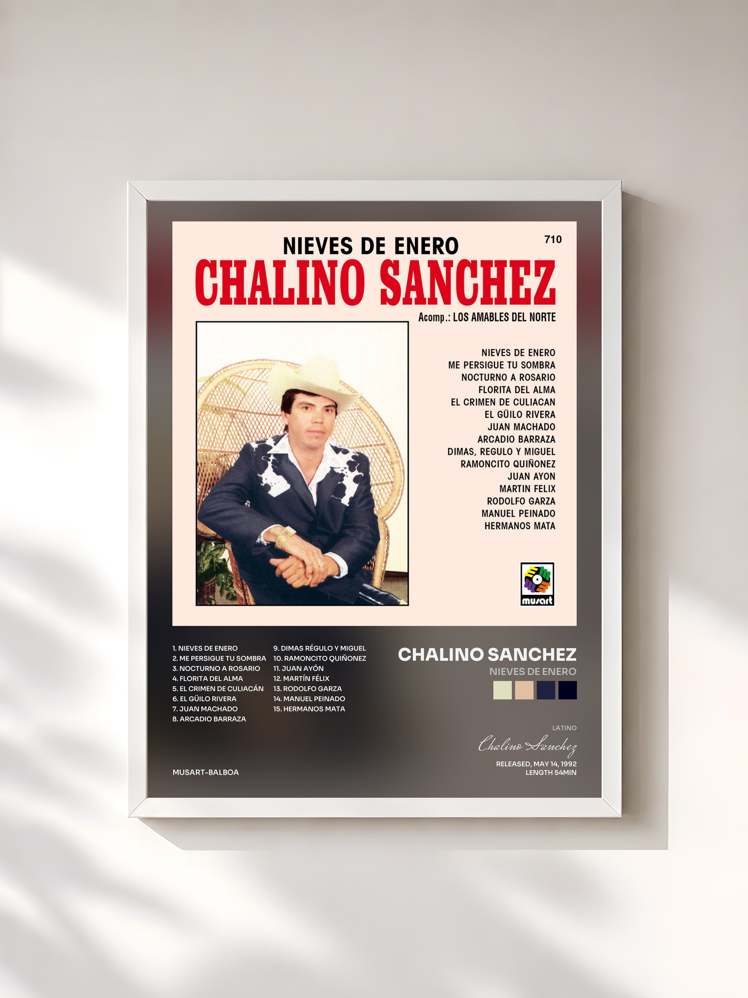 #blanc Tableau de l'album Nieves de Enero de Chalino Sanchez, cadre blanc, imprimé et encadré en France
