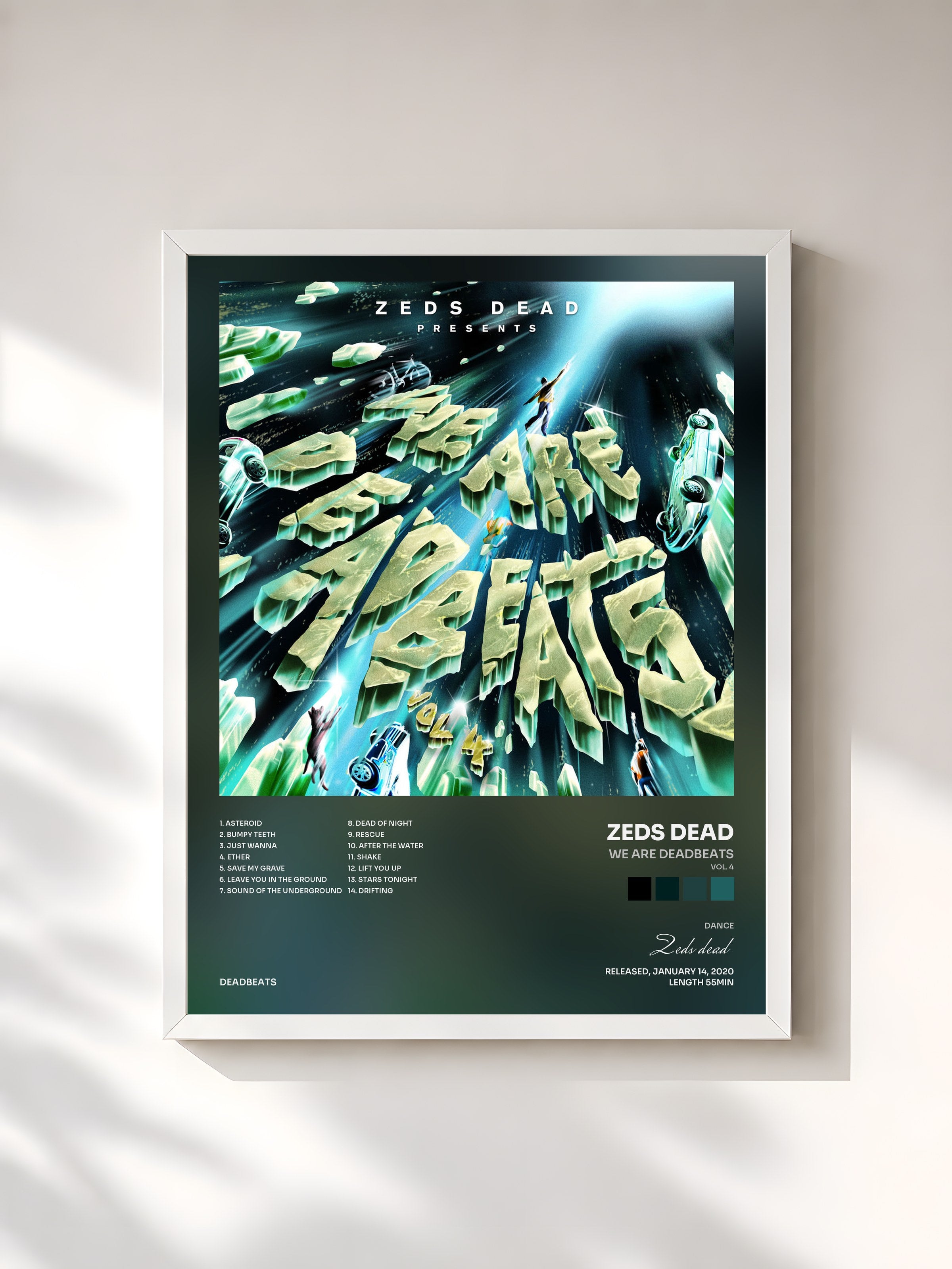 #blanc Tableau de l'album We Are Deadbeats (Vol. 4) de Zeds dead, cadre blanc, imprimé et encadré en France