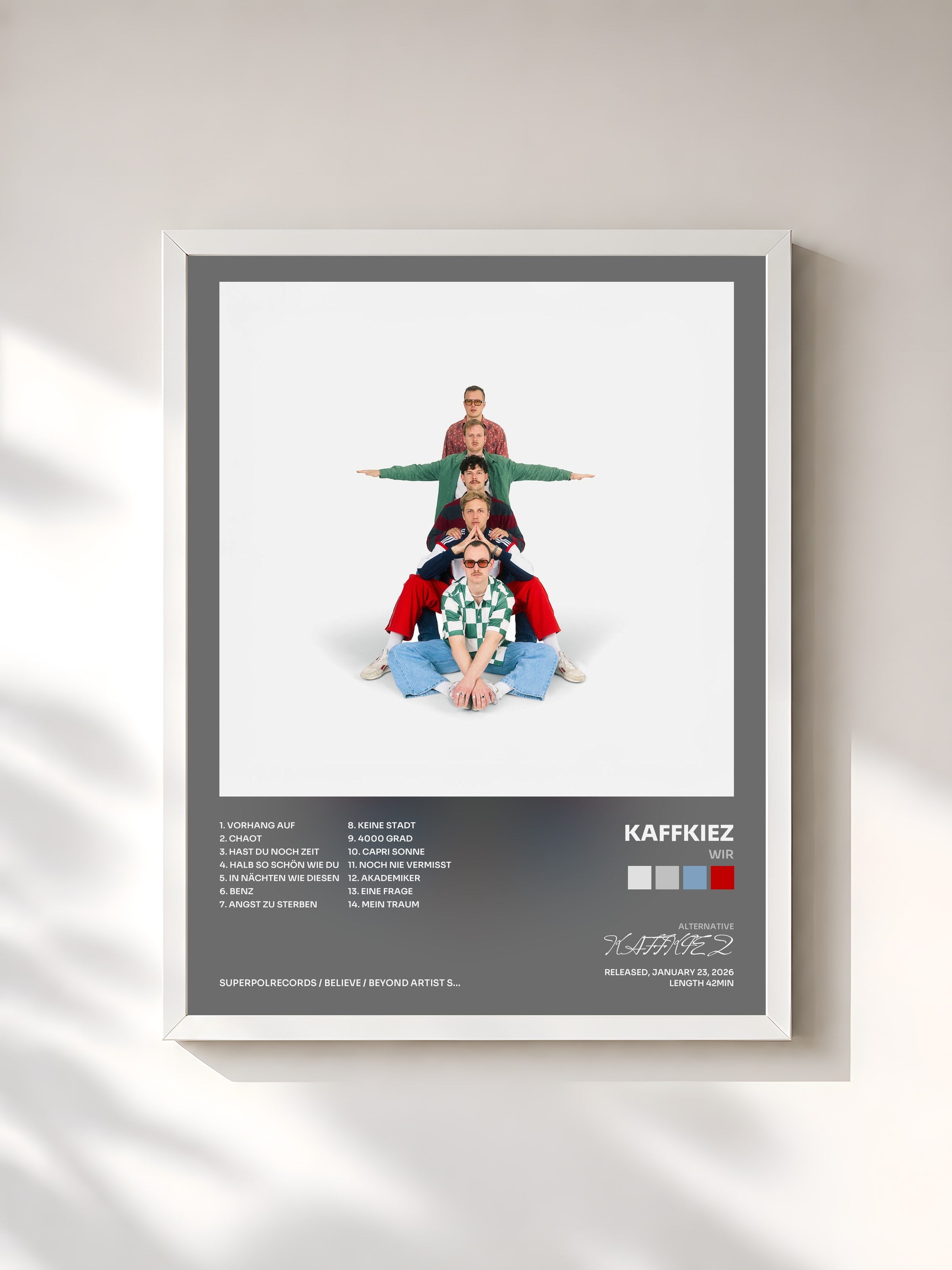 #blanc Tableau de l'album WIR de KAFFKIEZ, cadre blanc, imprimé et encadré en France