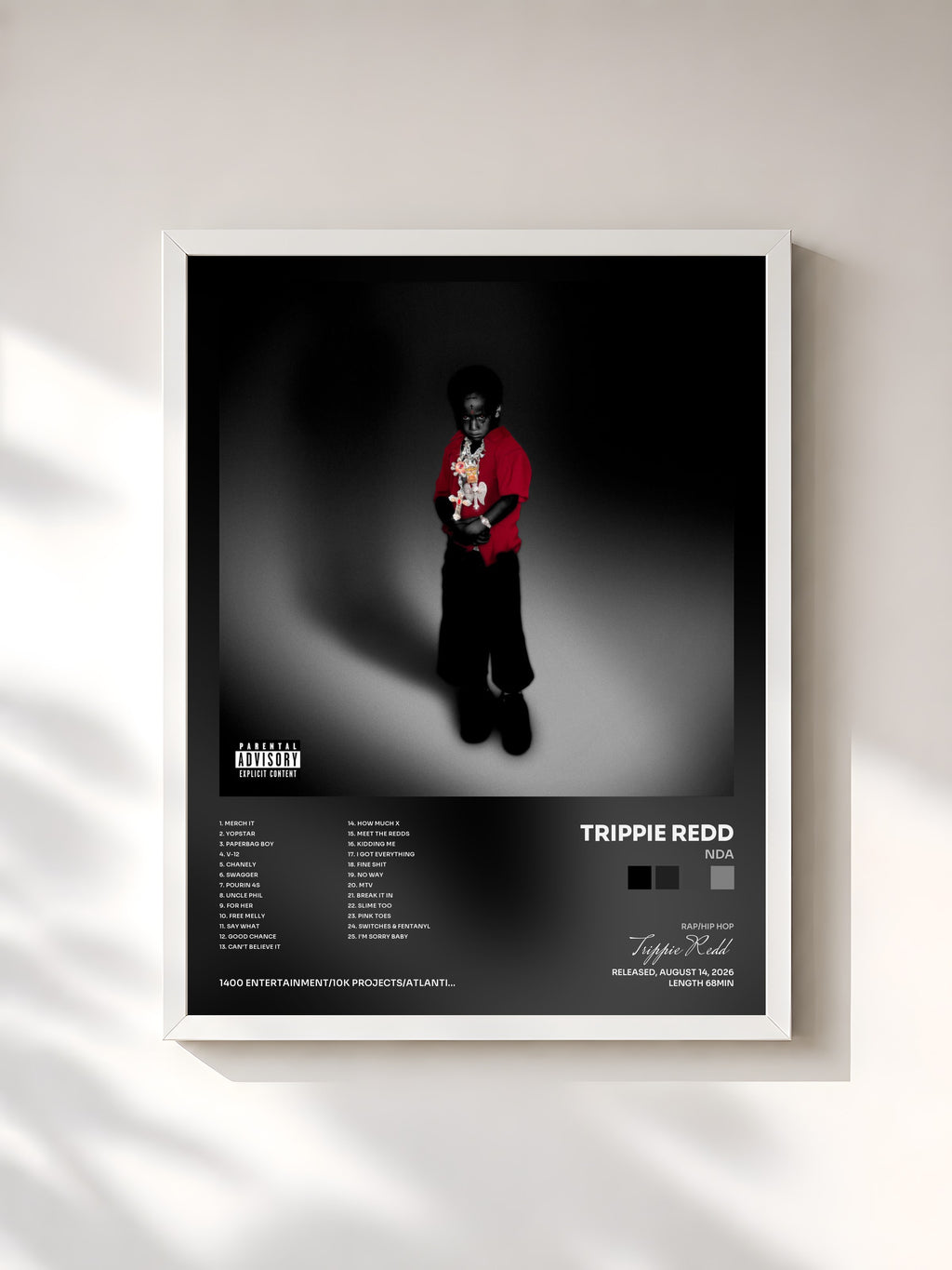 #blanc Tableau de l'album NDA de Trippie Redd, cadre blanc, imprimé et encadré en France