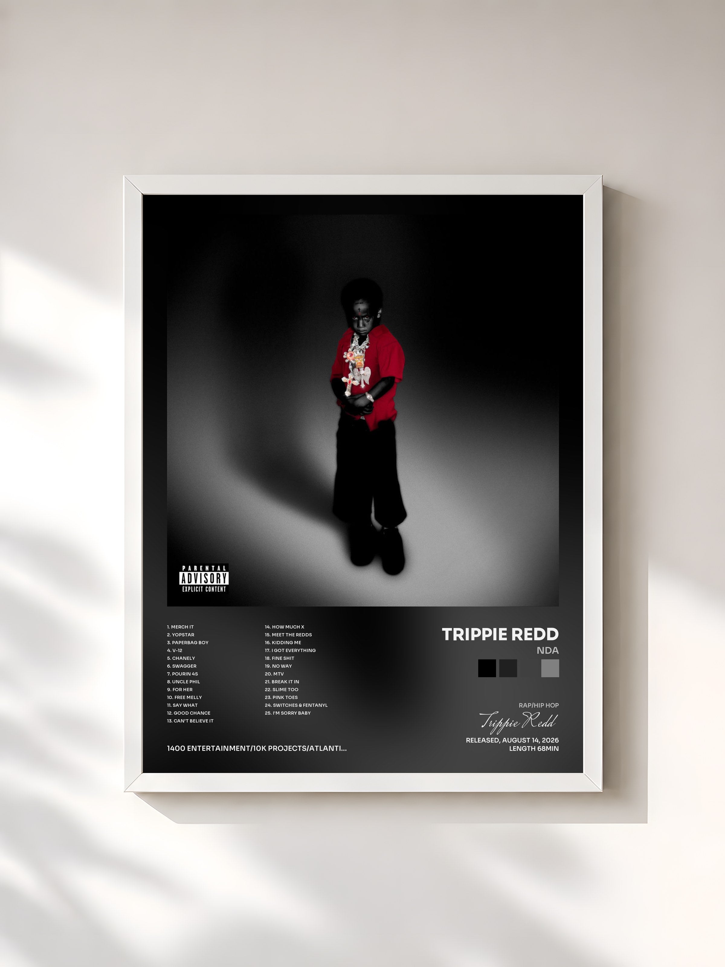 #blanc Tableau de l'album NDA de Trippie Redd, cadre blanc, imprimé et encadré en France