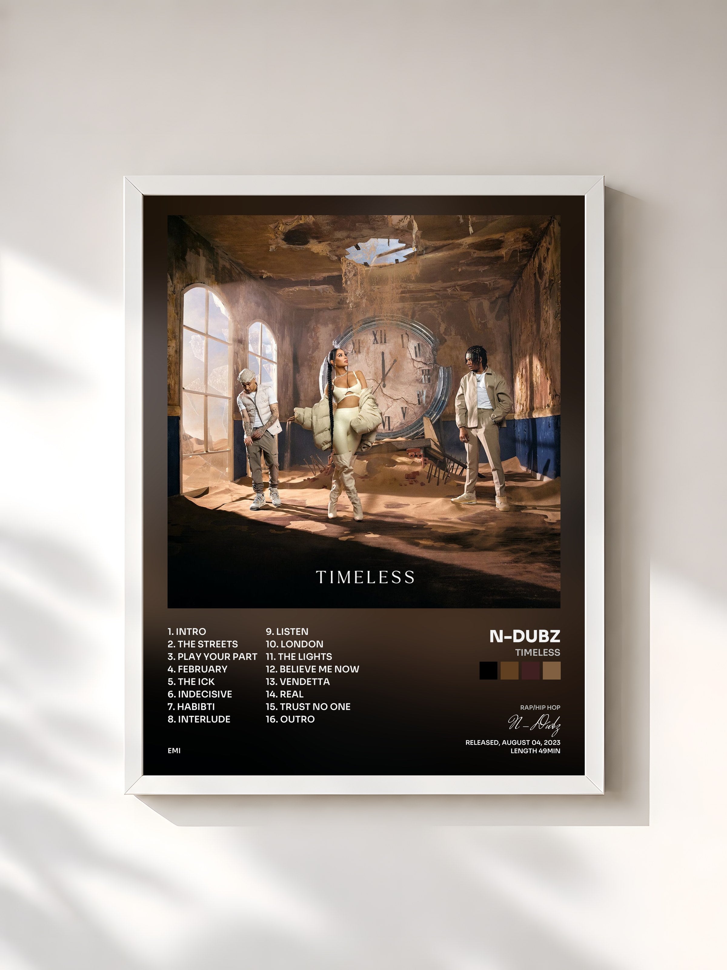 #blanc Tableau de l'album Timeless de N-Dubz, cadre blanc, imprimé et encadré en France