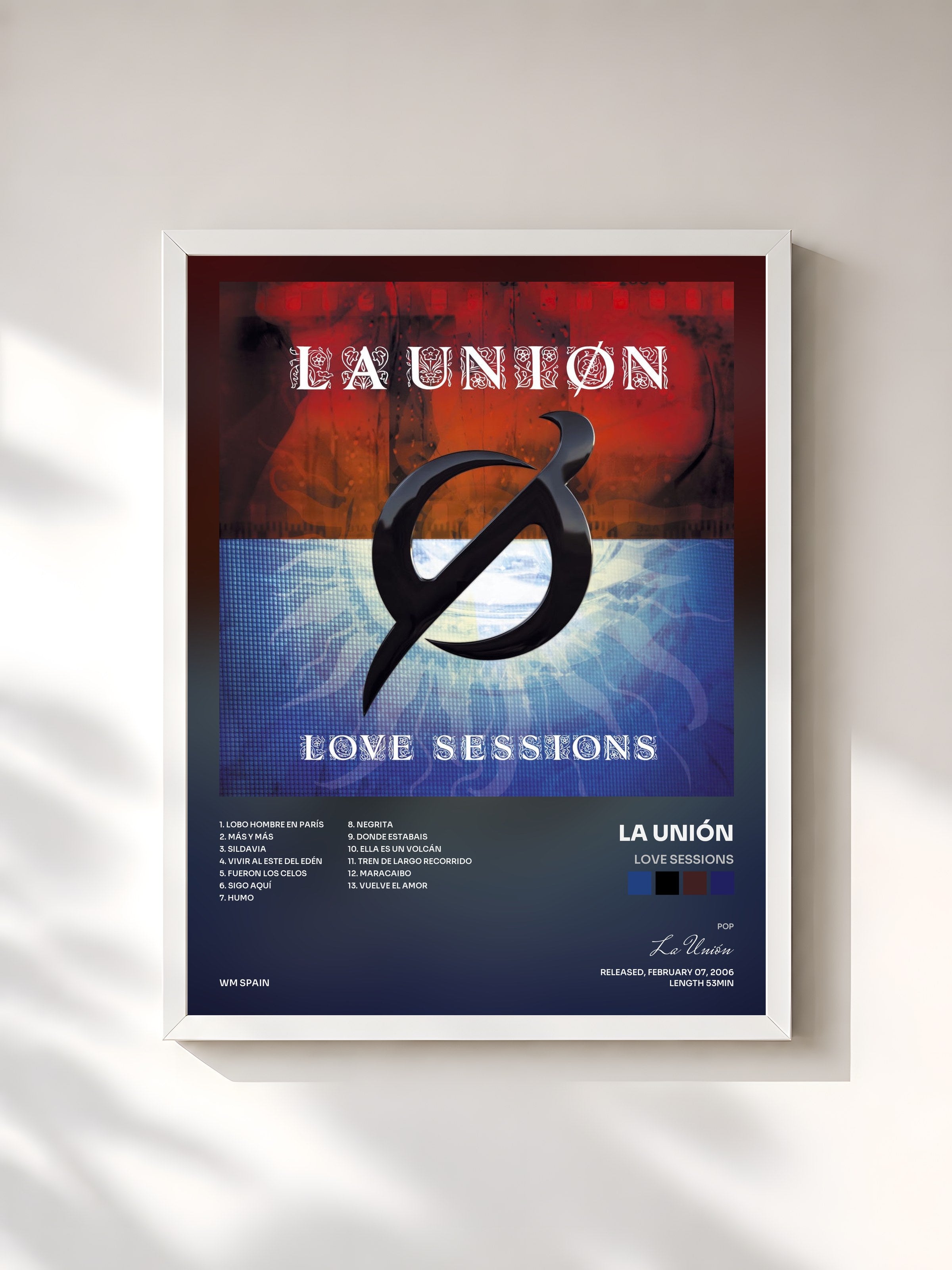 #blanc Tableau de l'album Love Sessions de La Unión, cadre blanc, imprimé et encadré en France