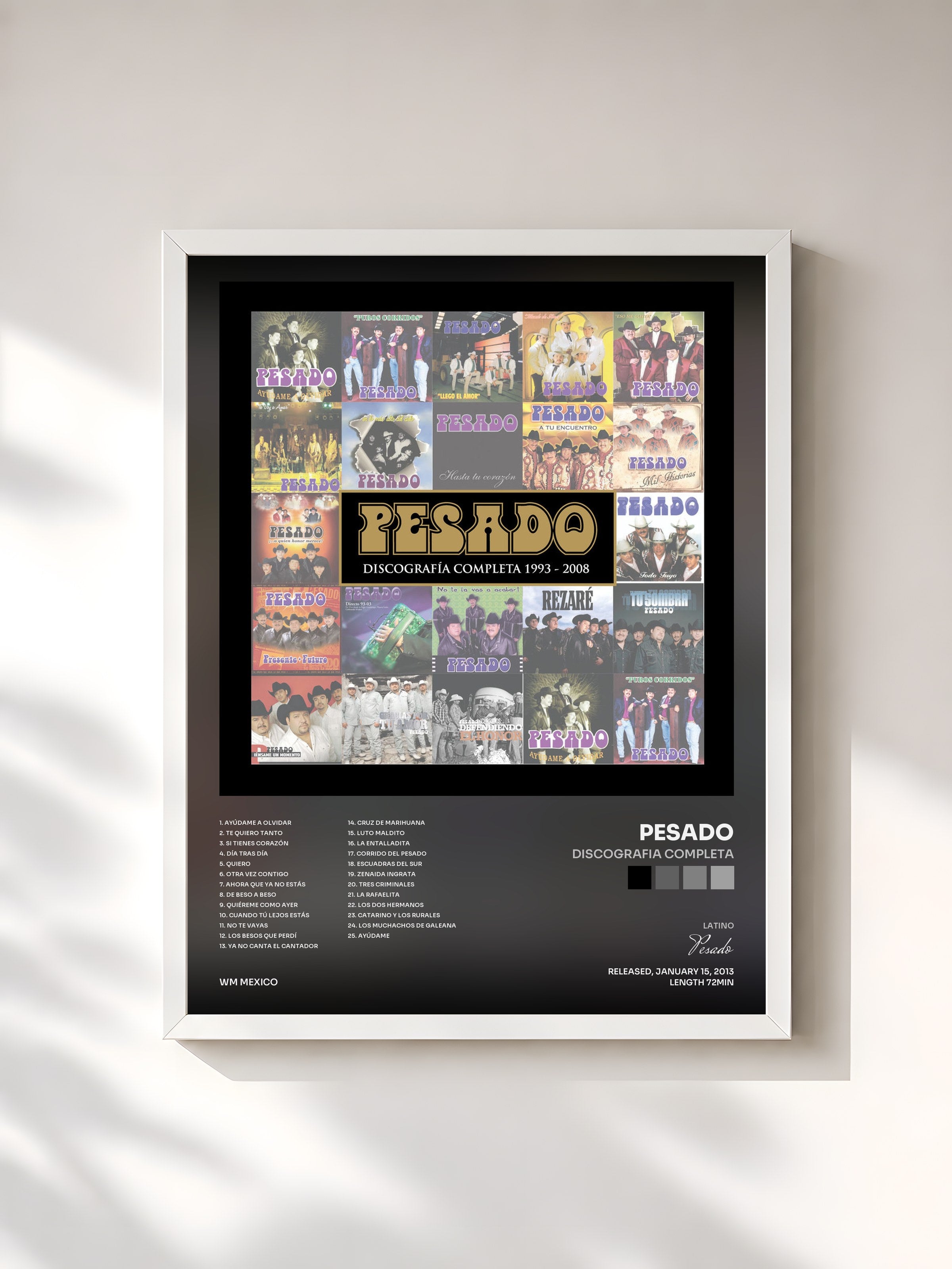 #blanc Tableau de l'album Discografia Completa de Pesado, cadre blanc, imprimé et encadré en France