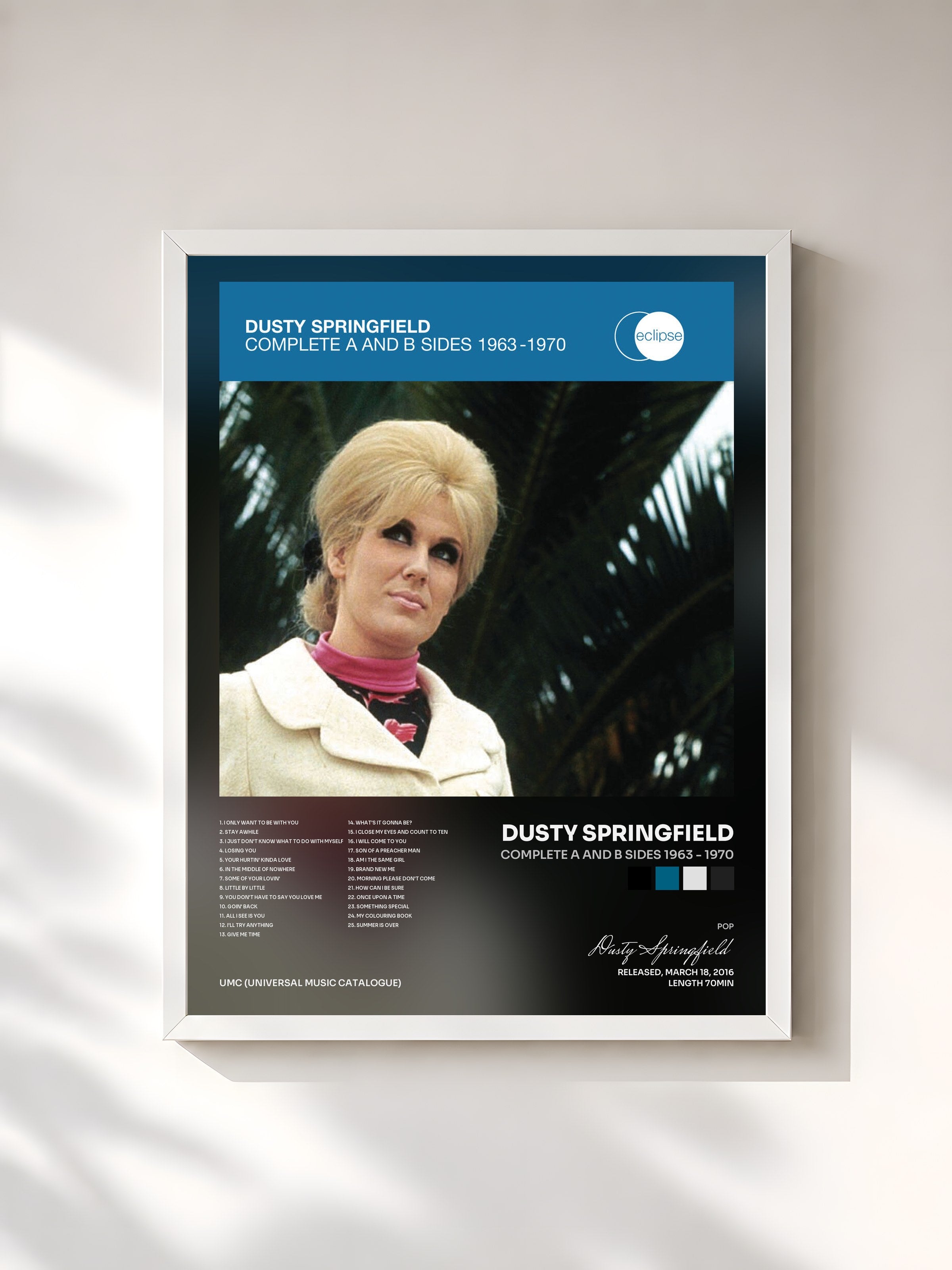 #blanc Tableau de l'album Complete A And B Sides 1963 - 1970 de Dusty Springfield, cadre blanc, imprimé et encadré en France