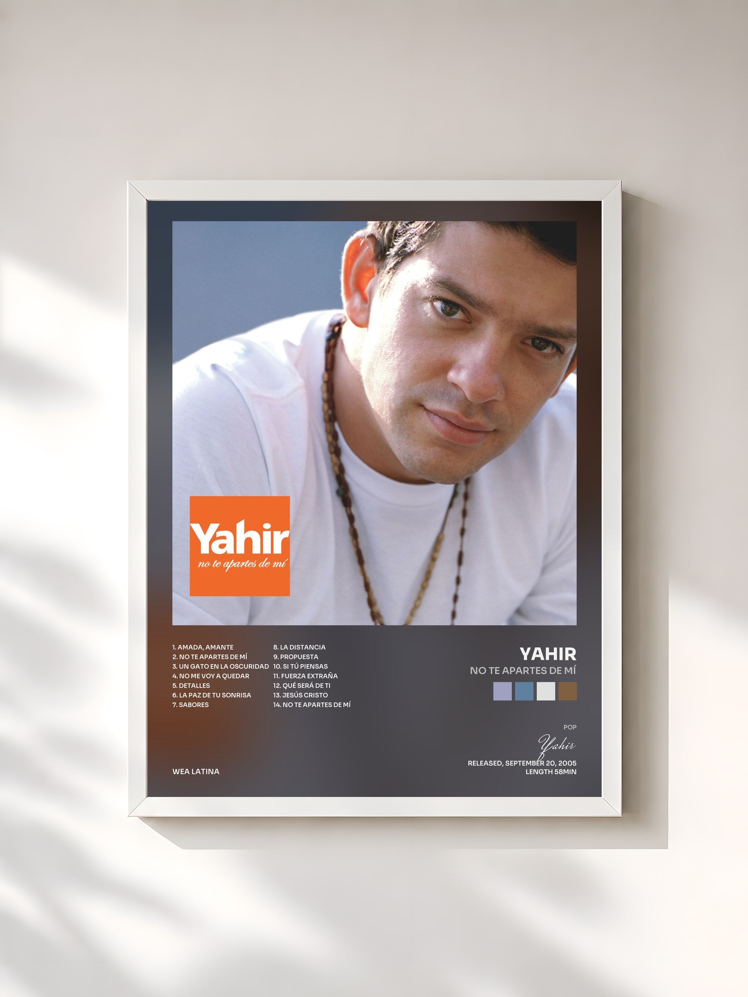#blanc Tableau de l'album No Te Apartes De Mí de Yahir, cadre blanc, imprimé et encadré en France