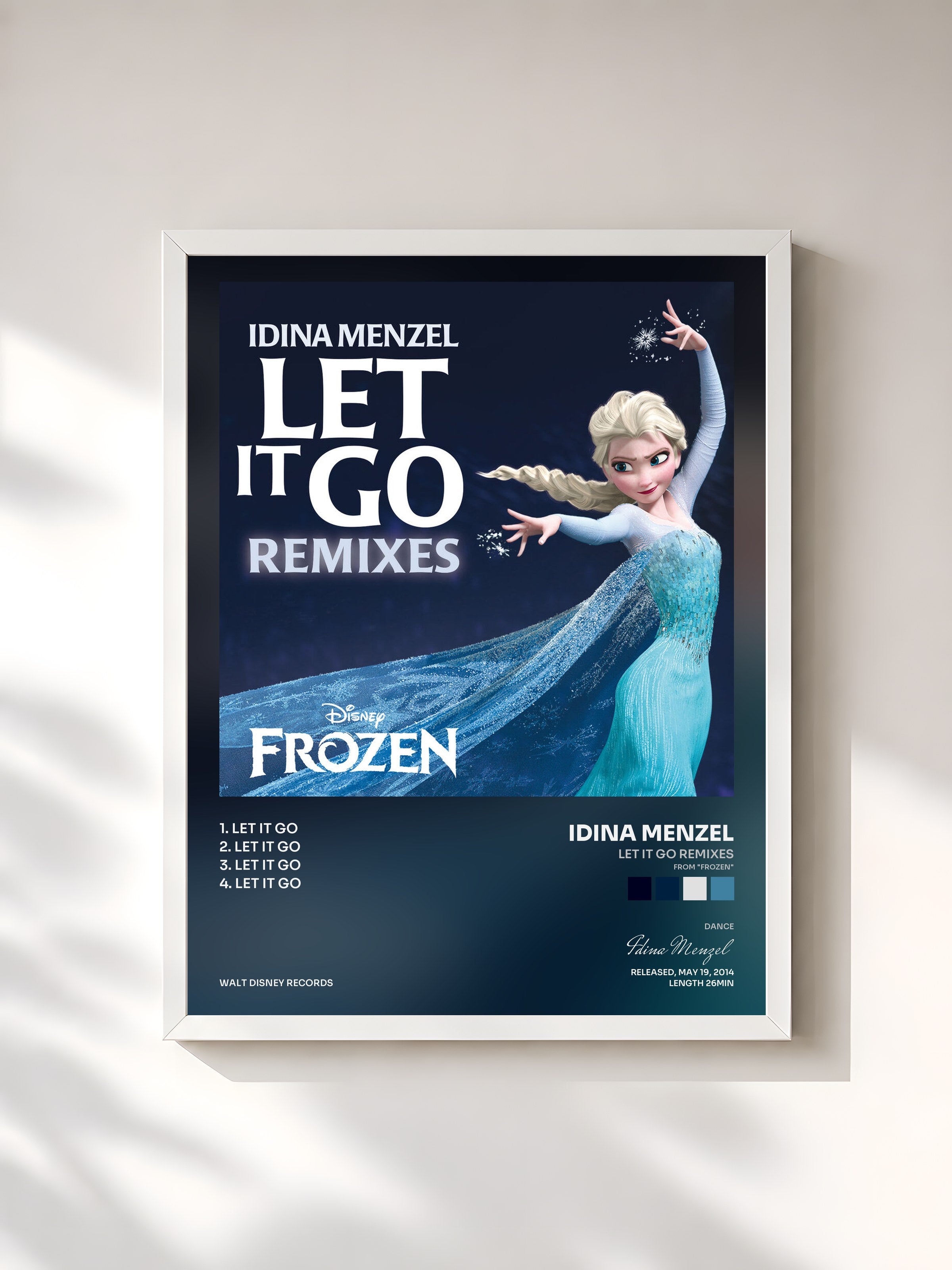 #blanc Tableau de l'album Let It Go Remixes (From "Frozen") de Idina Menzel, cadre blanc, imprimé et encadré en France
