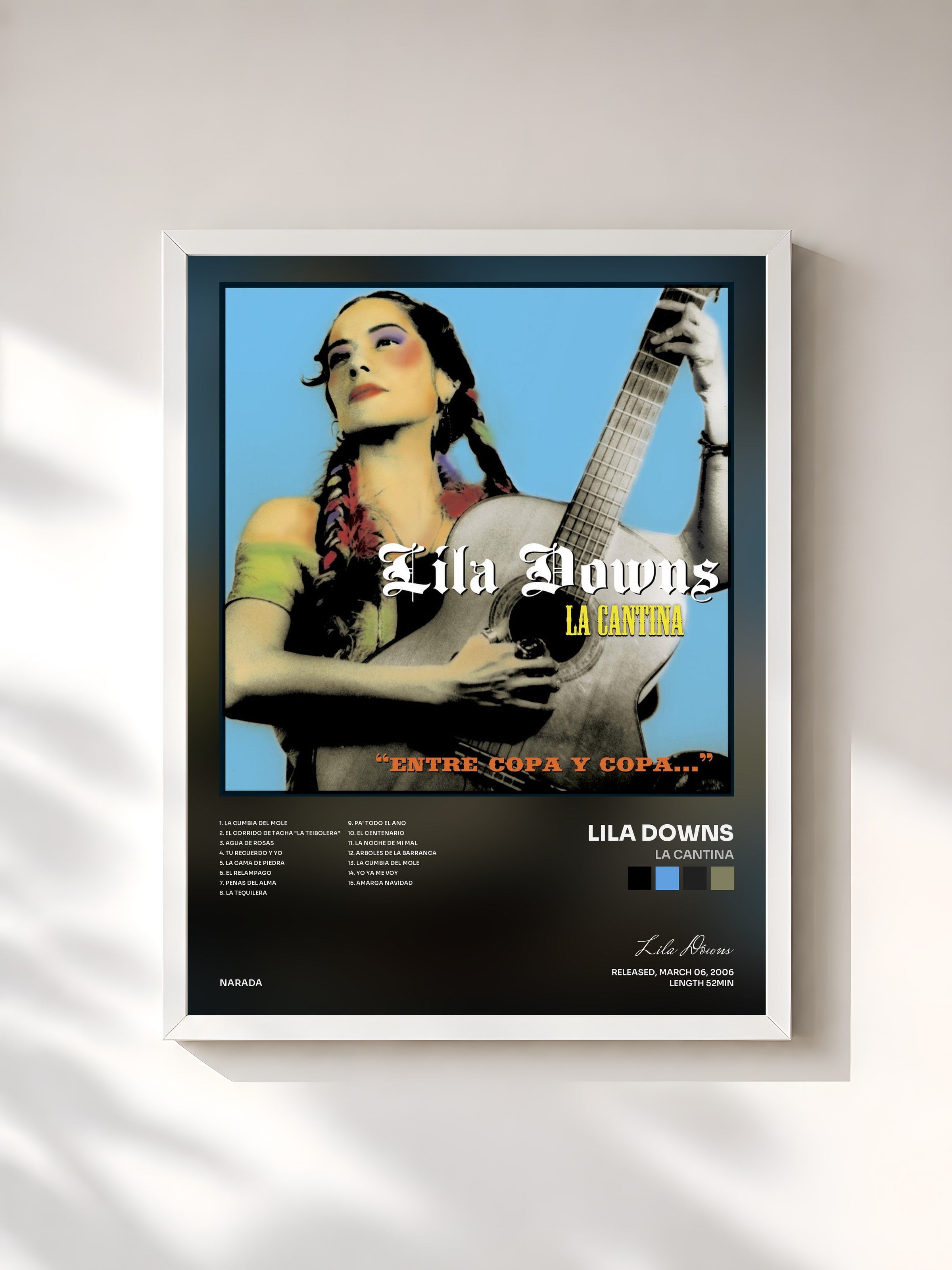 #blanc Tableau de l'album La Cantina de Lila Downs, cadre blanc, imprimé et encadré en France