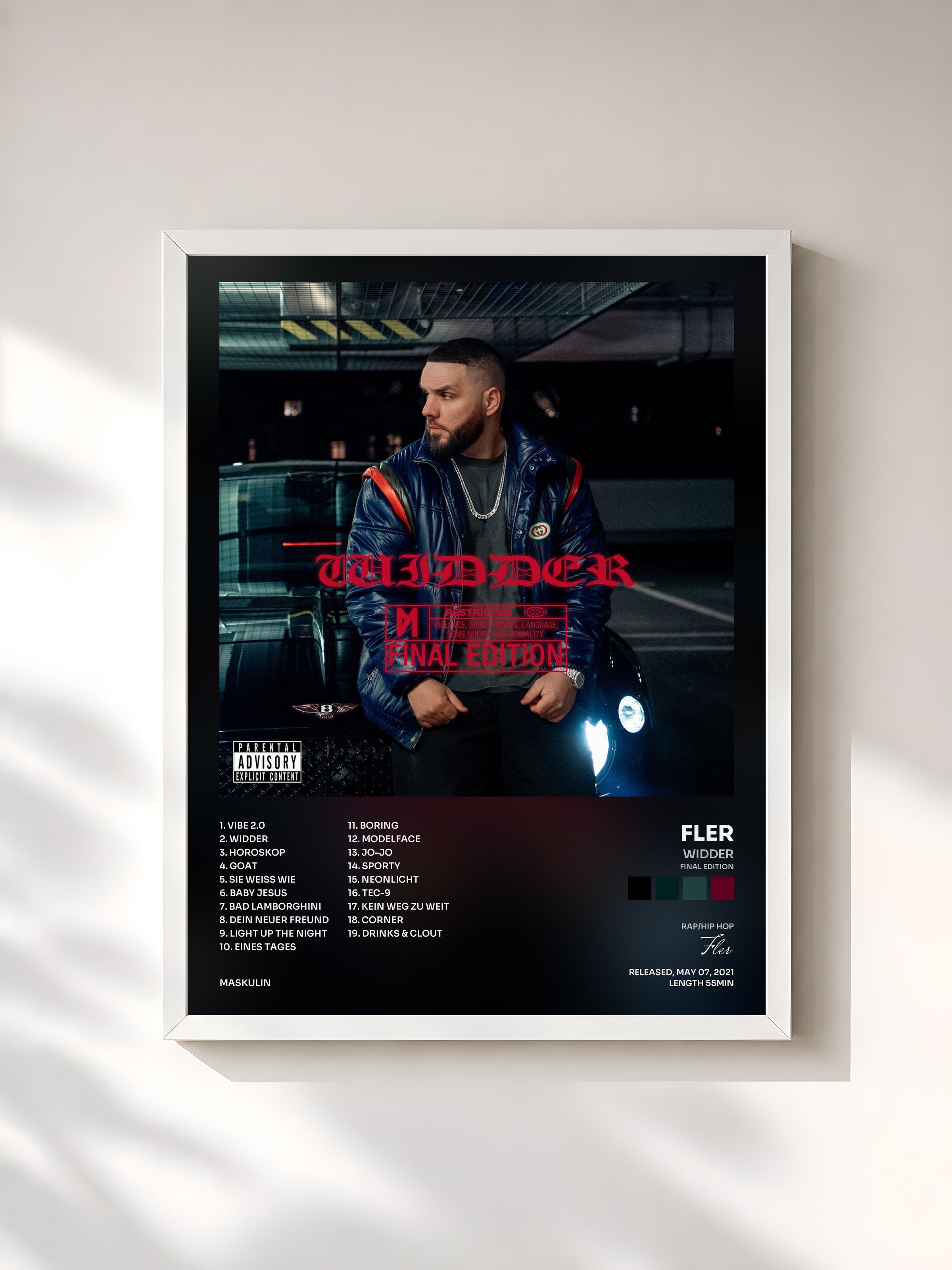 #blanc Tableau de l'album WIDDER (FINAL EDITION) de Fler, cadre blanc, imprimé et encadré en France