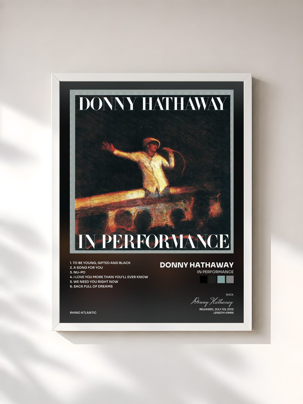#blanc In Performance by Donny Hathaway as a framed art print, white frame, printed and framed in France