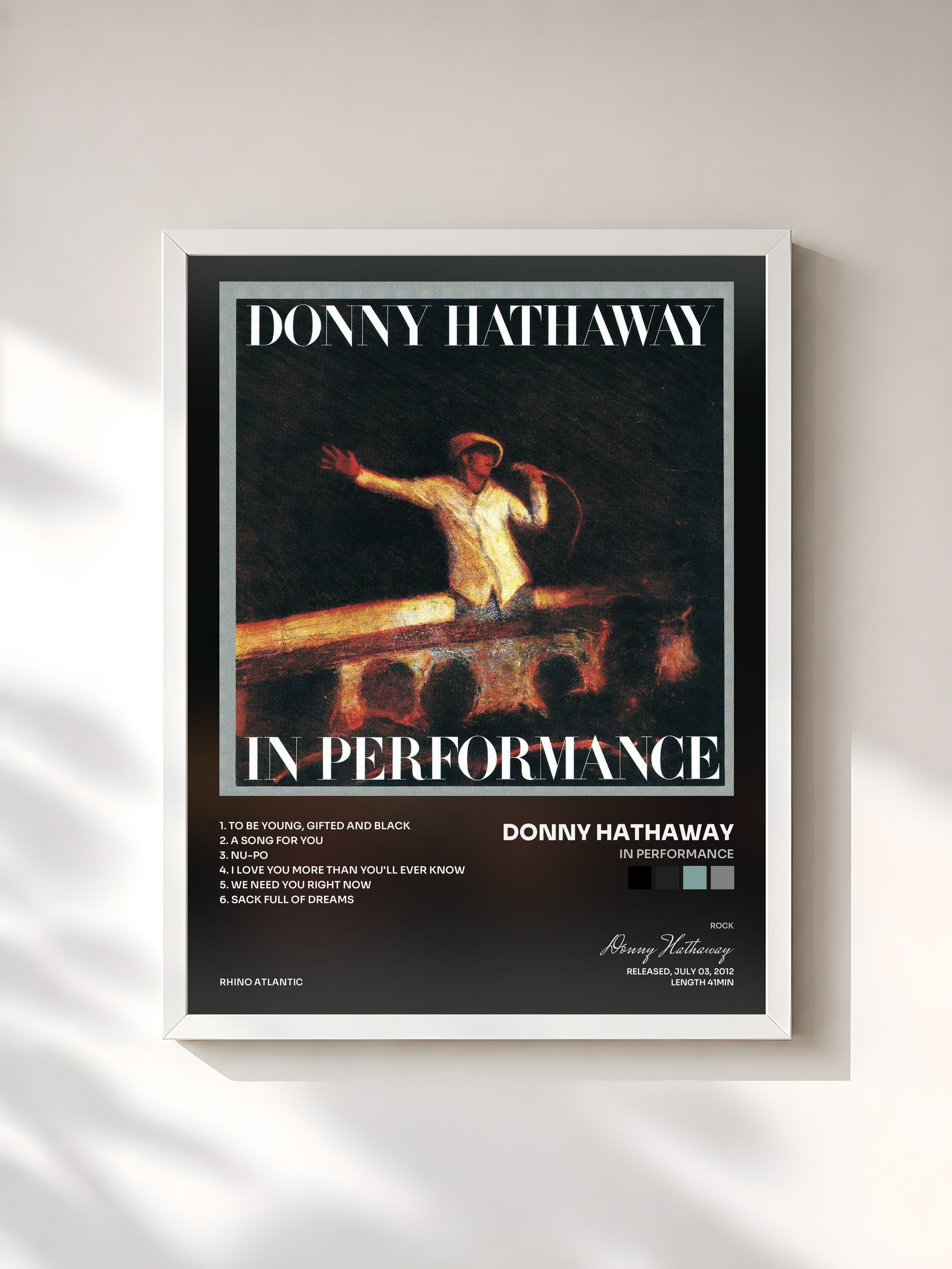 #blanc Tableau de l'album In Performance de Donny Hathaway, cadre blanc, imprimé et encadré en France