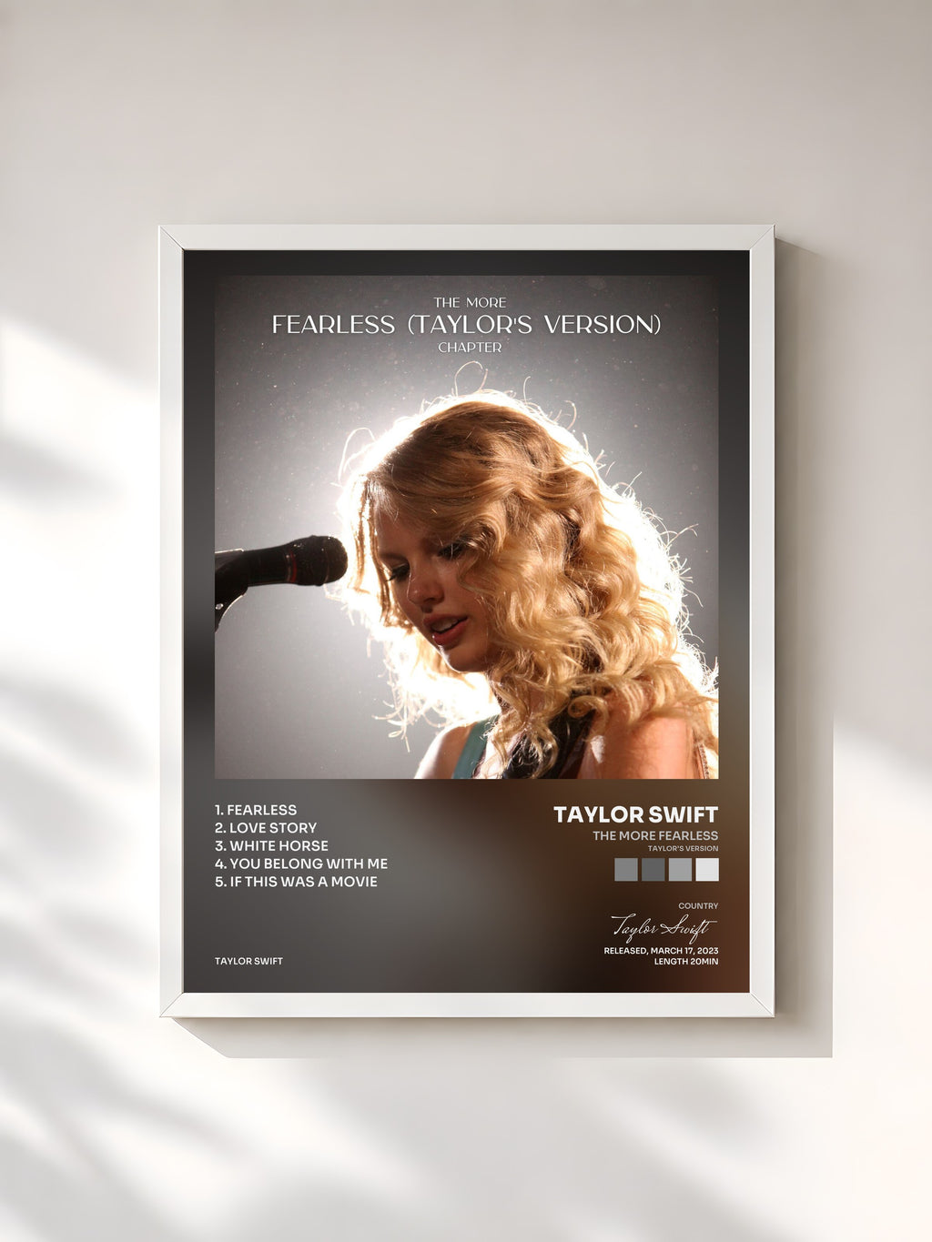 #blanc Tableau de l'album The More Fearless (Taylor’s Version) Chapter de Taylor Swift, cadre blanc, imprimé et encadré en France