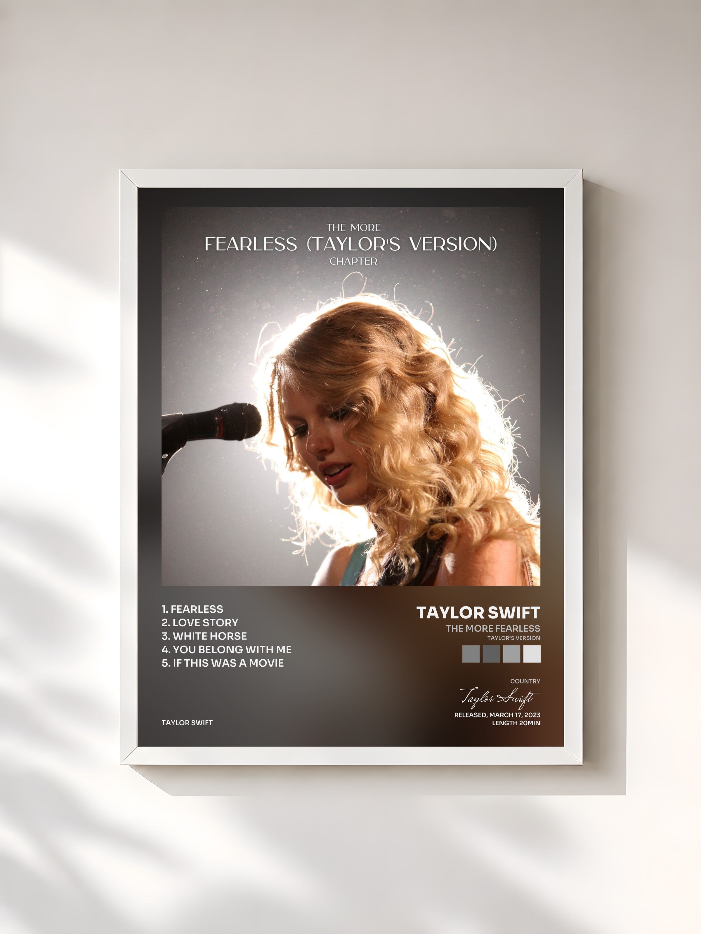 #blanc Tableau de l'album The More Fearless (Taylor’s Version) Chapter de Taylor Swift, cadre blanc, imprimé et encadré en France