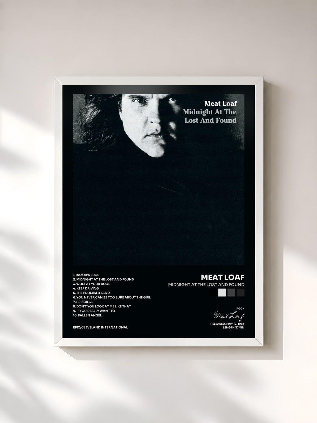 #blanc Midnight At The Lost And Found di Meat Loaf in stampa incorniciata, cornice bianca, stampata e incorniciata in Francia