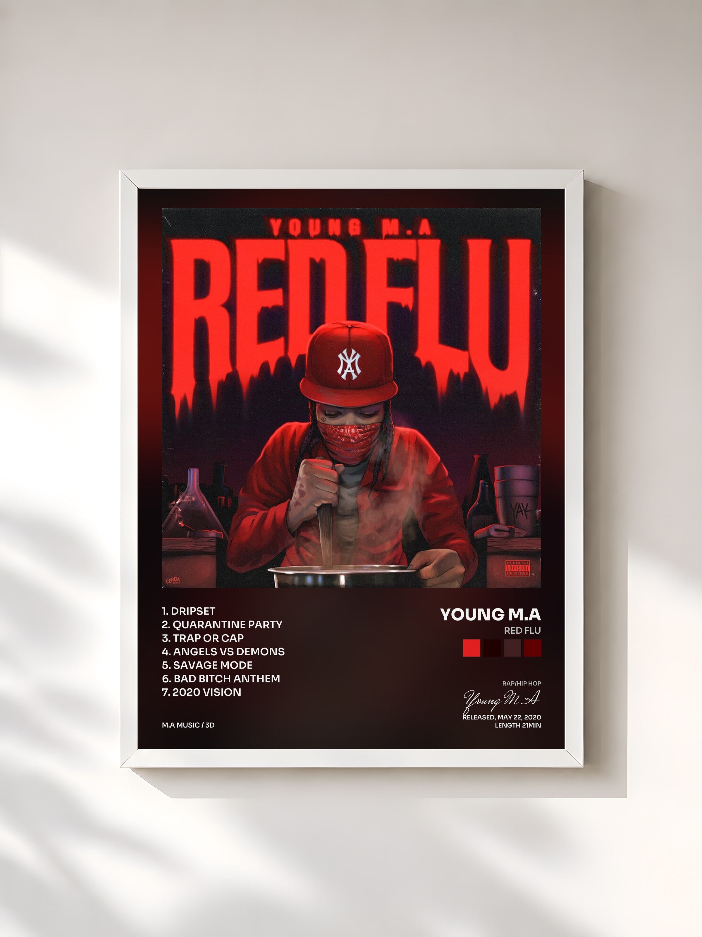 #blanc Tableau de l'album Red Flu de Young M.A, cadre blanc, imprimé et encadré en France