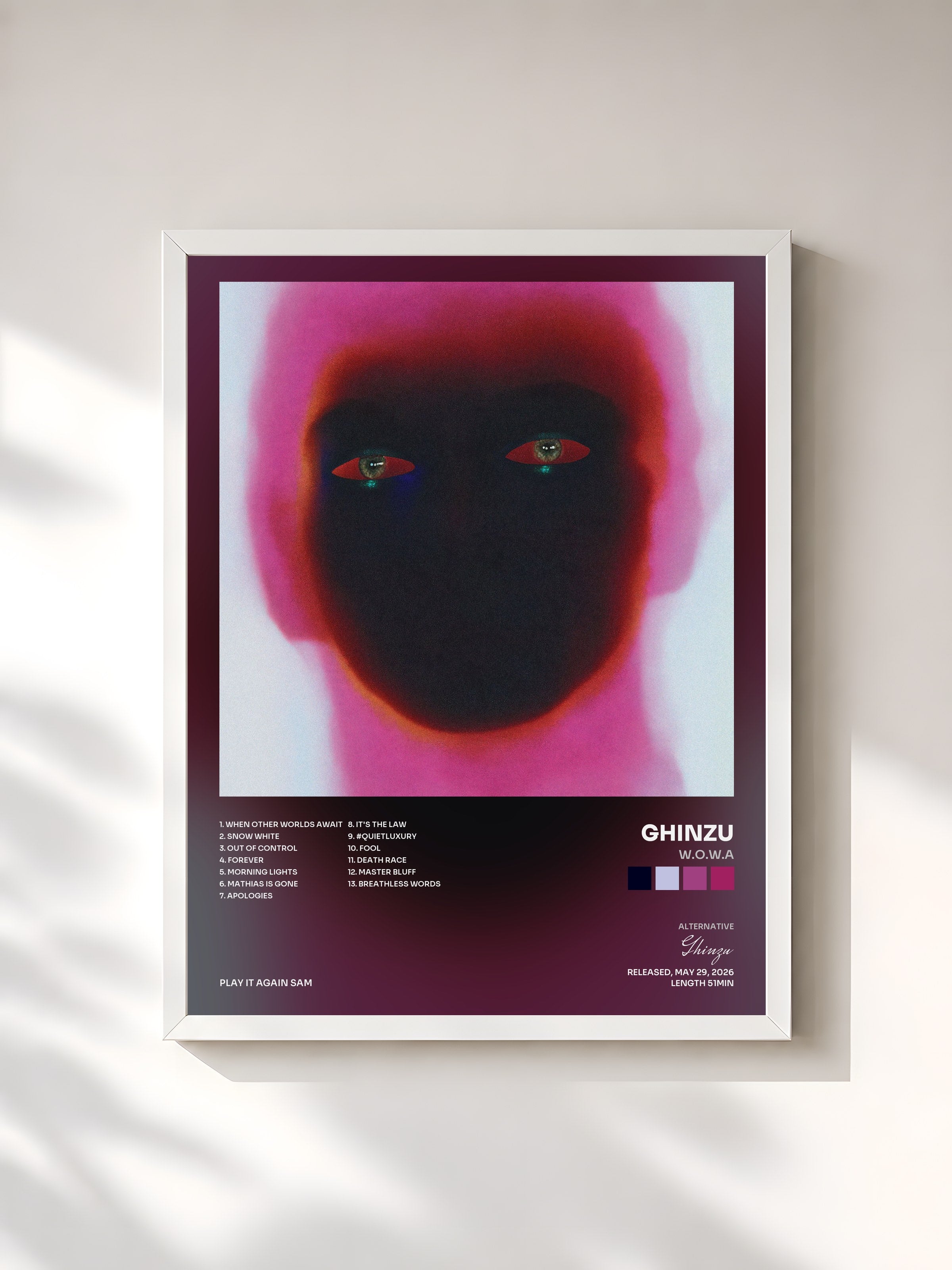 #blanc Tableau de l'album W.O.W.A de Ghinzu, cadre blanc, imprimé et encadré en France