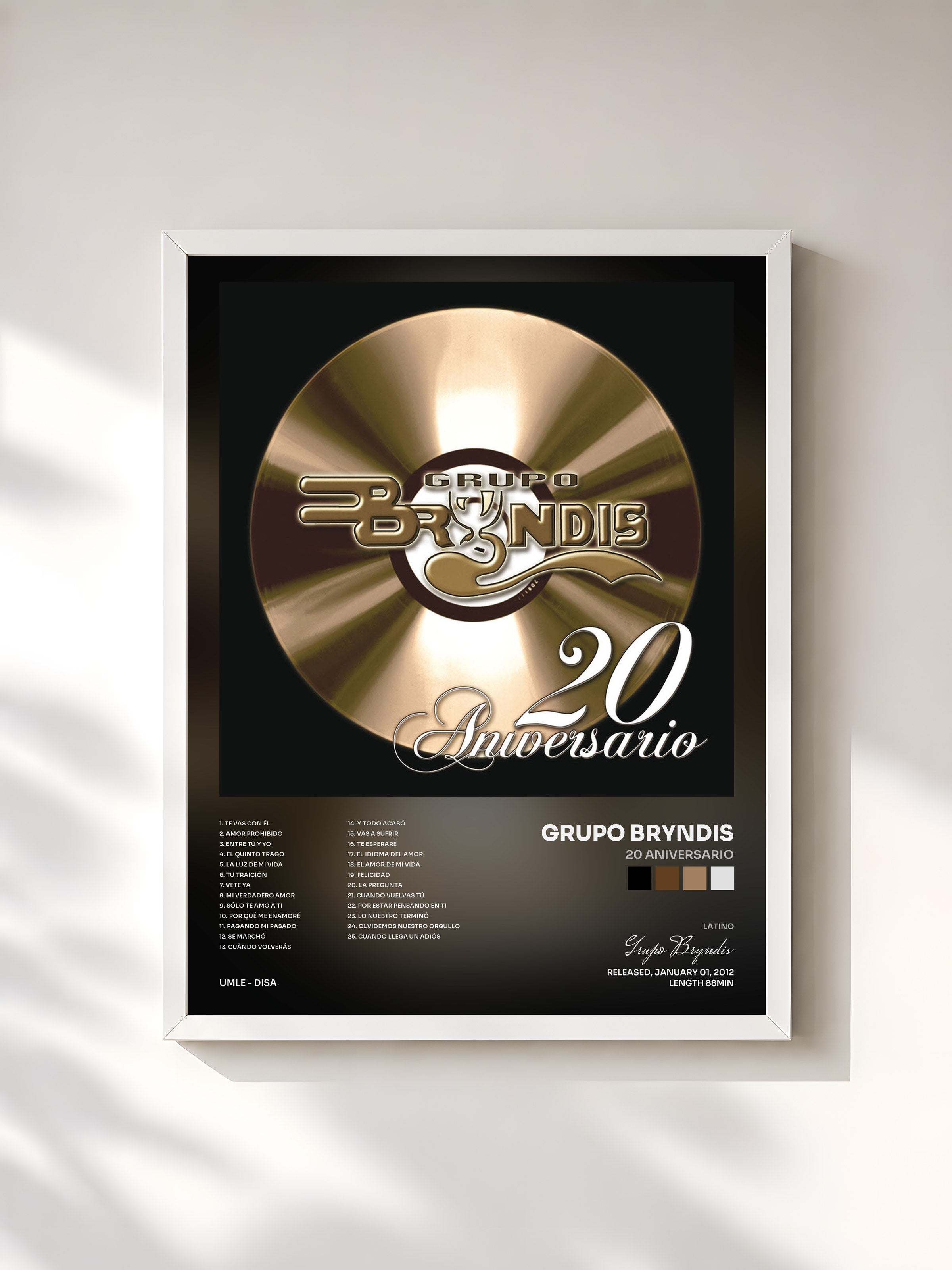 #blanc Tableau de l'album 20 Aniversario de Grupo Bryndis, cadre blanc, imprimé et encadré en France