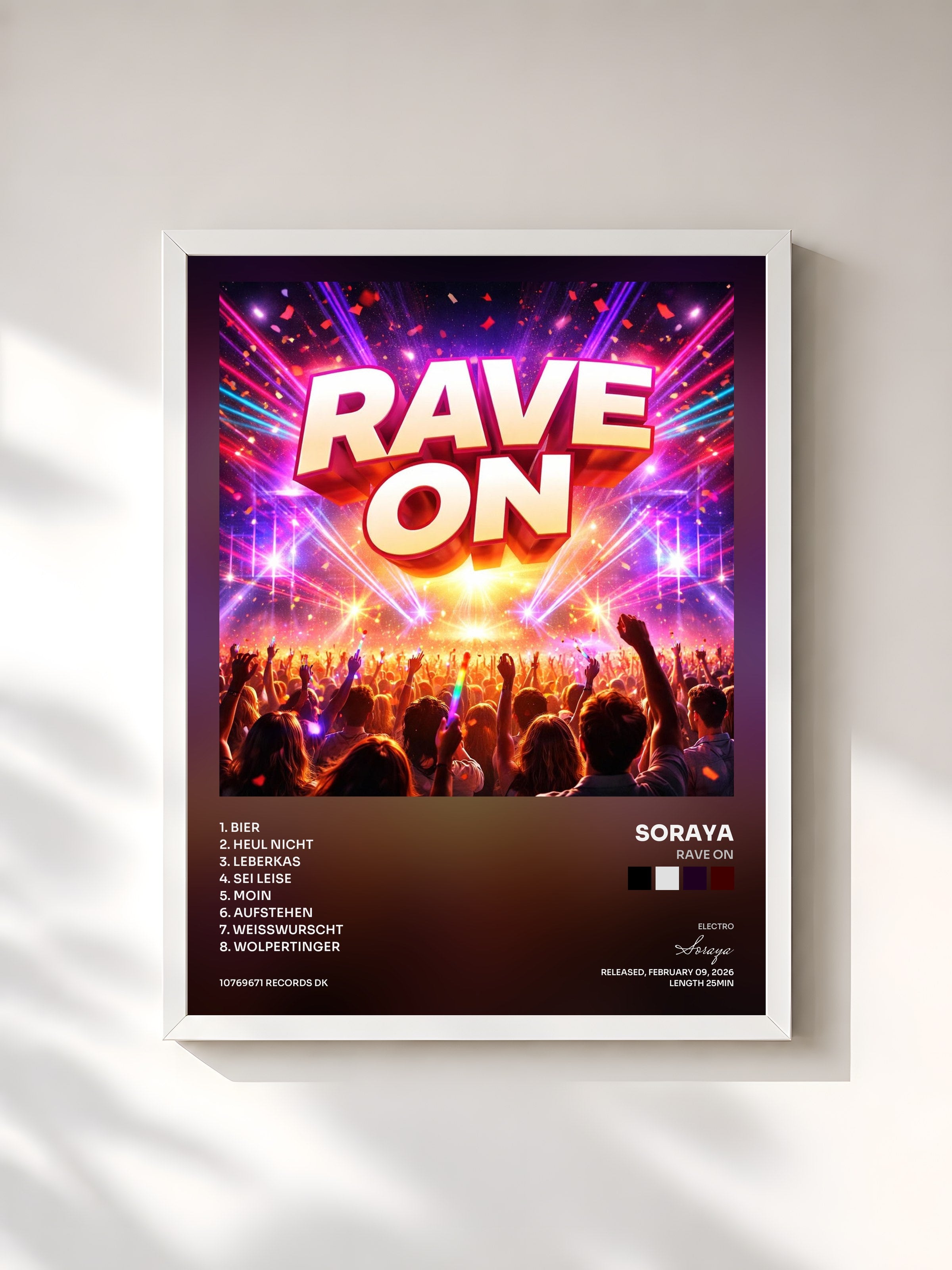 #blanc Tableau de l'album Rave on de Soraya, cadre blanc, imprimé et encadré en France