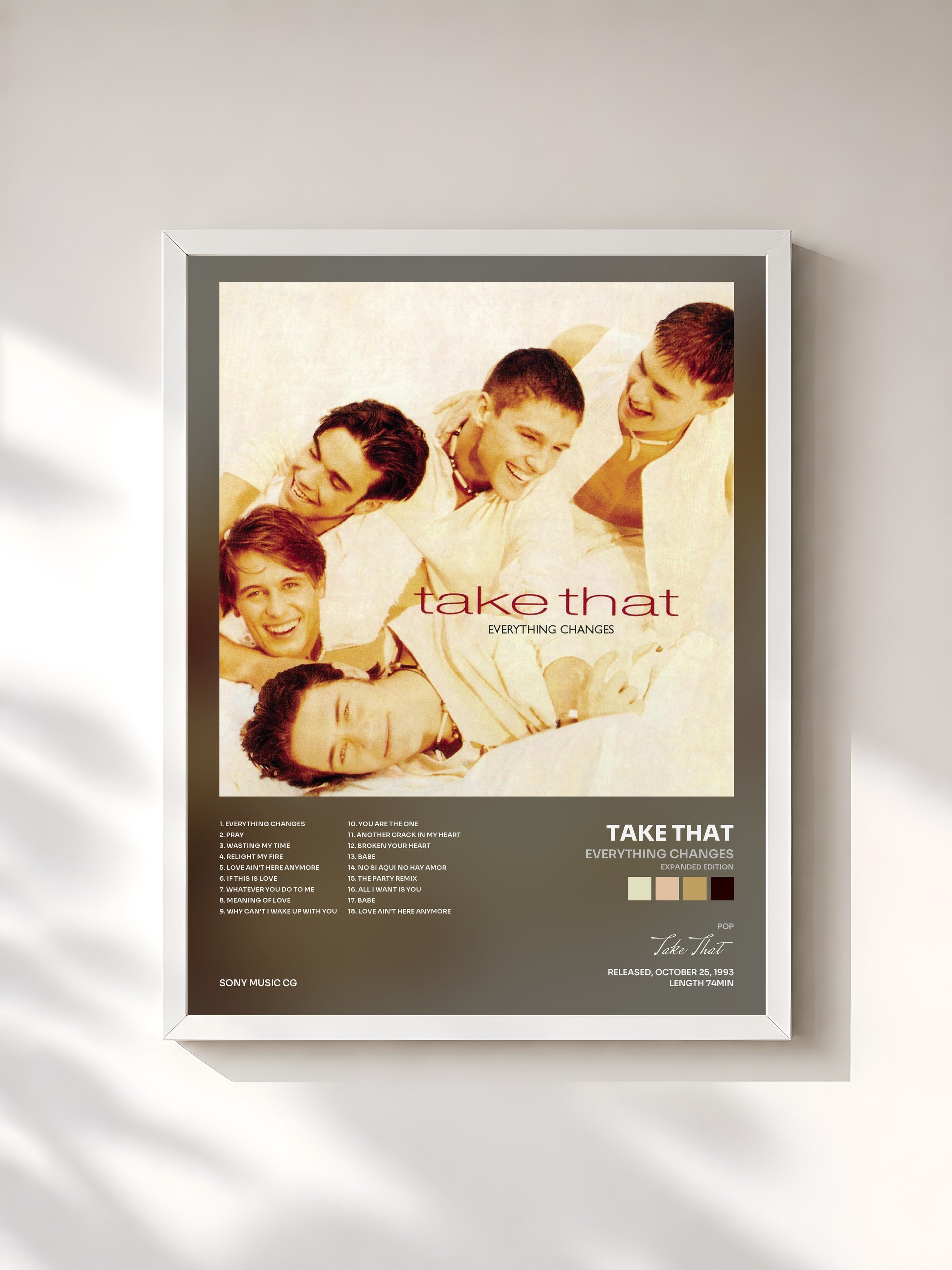 #blanc Tableau de l'album Everything Changes (Expanded Edition) de Take That, cadre blanc, imprimé et encadré en France