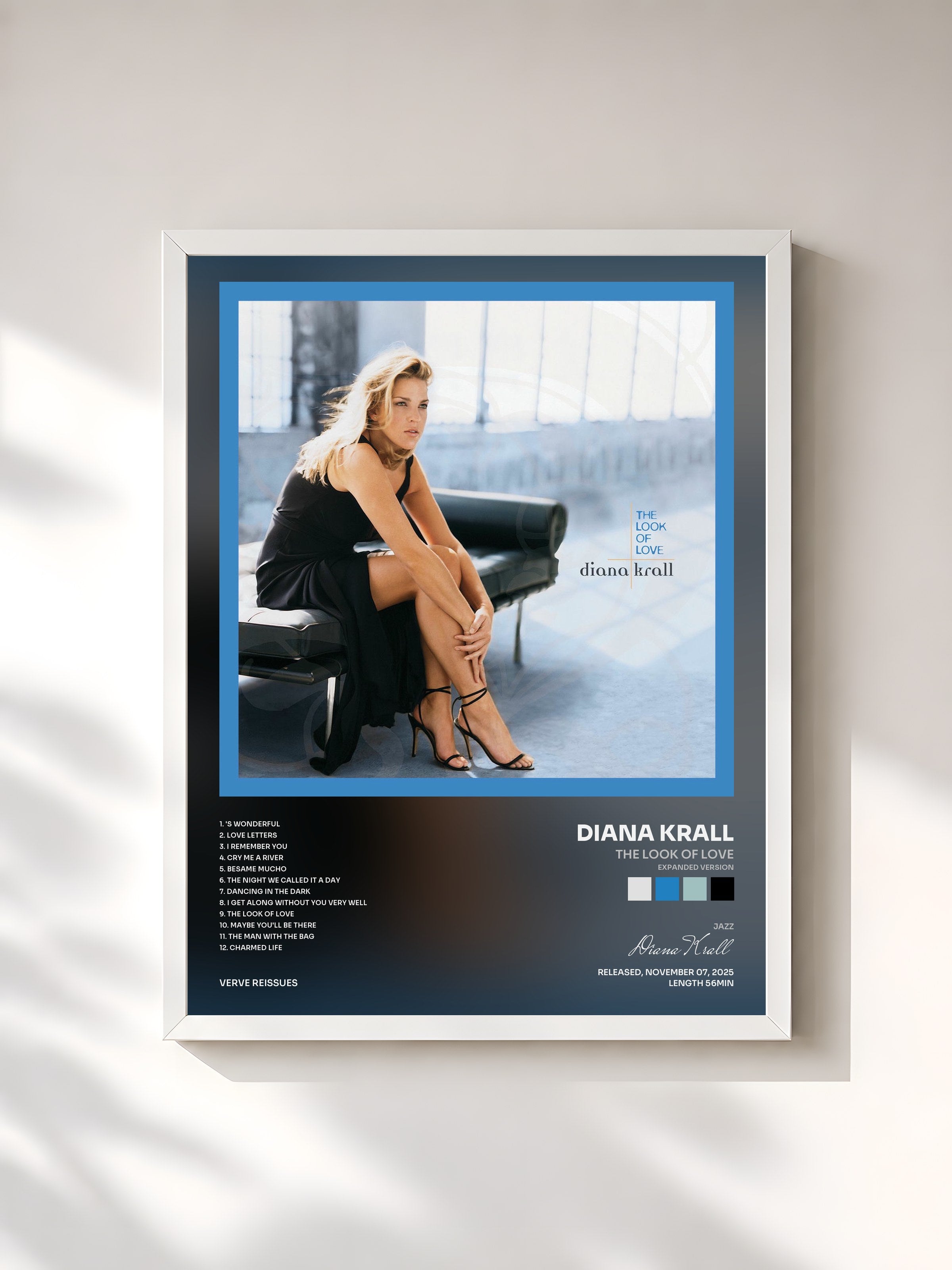 #blanc Tableau de l'album The Look Of Love (Expanded Version) de Diana Krall, cadre blanc, imprimé et encadré en France