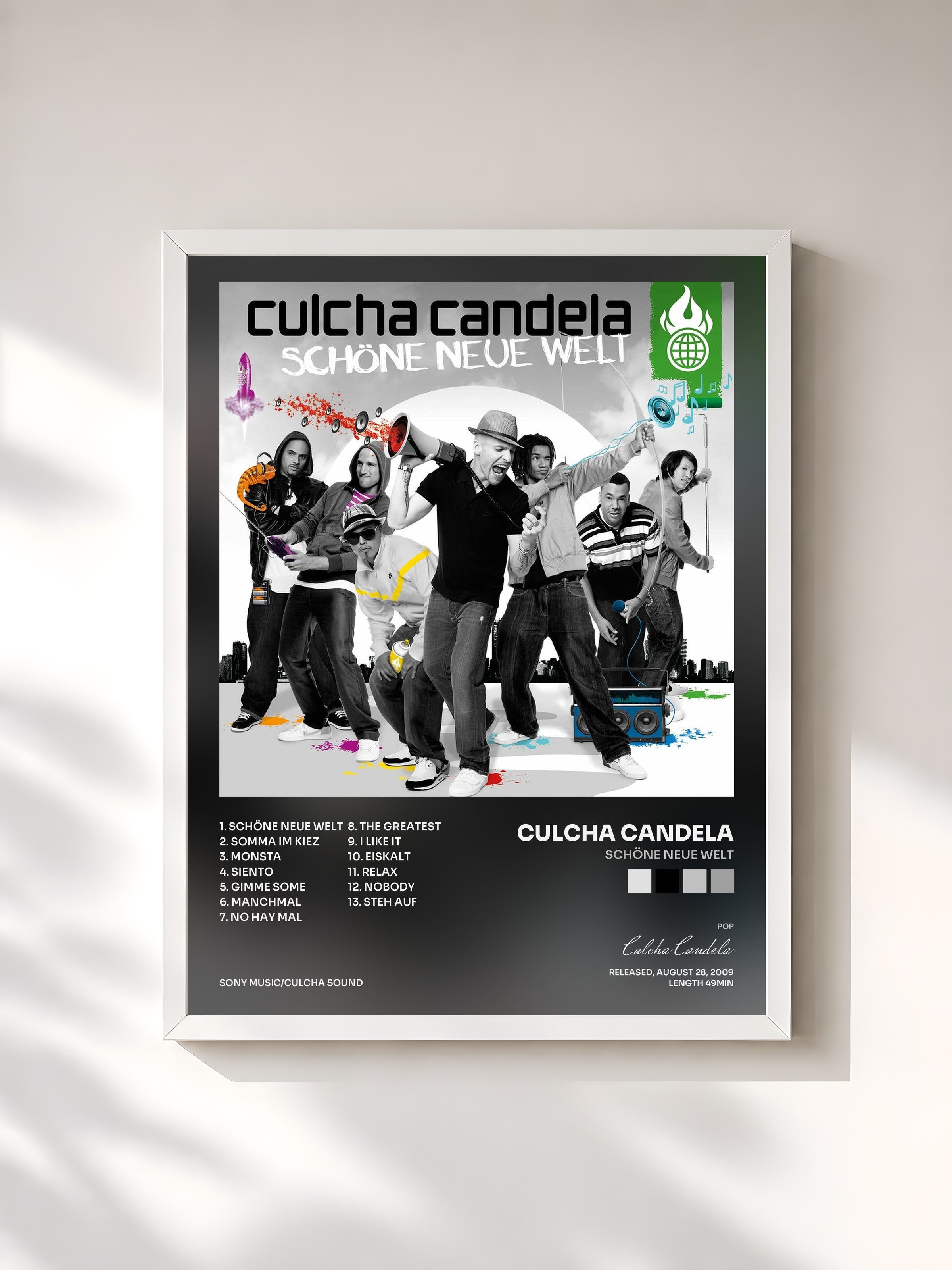 #blanc Tableau de l'album Schöne Neue Welt de Culcha Candela, cadre blanc, imprimé et encadré en France