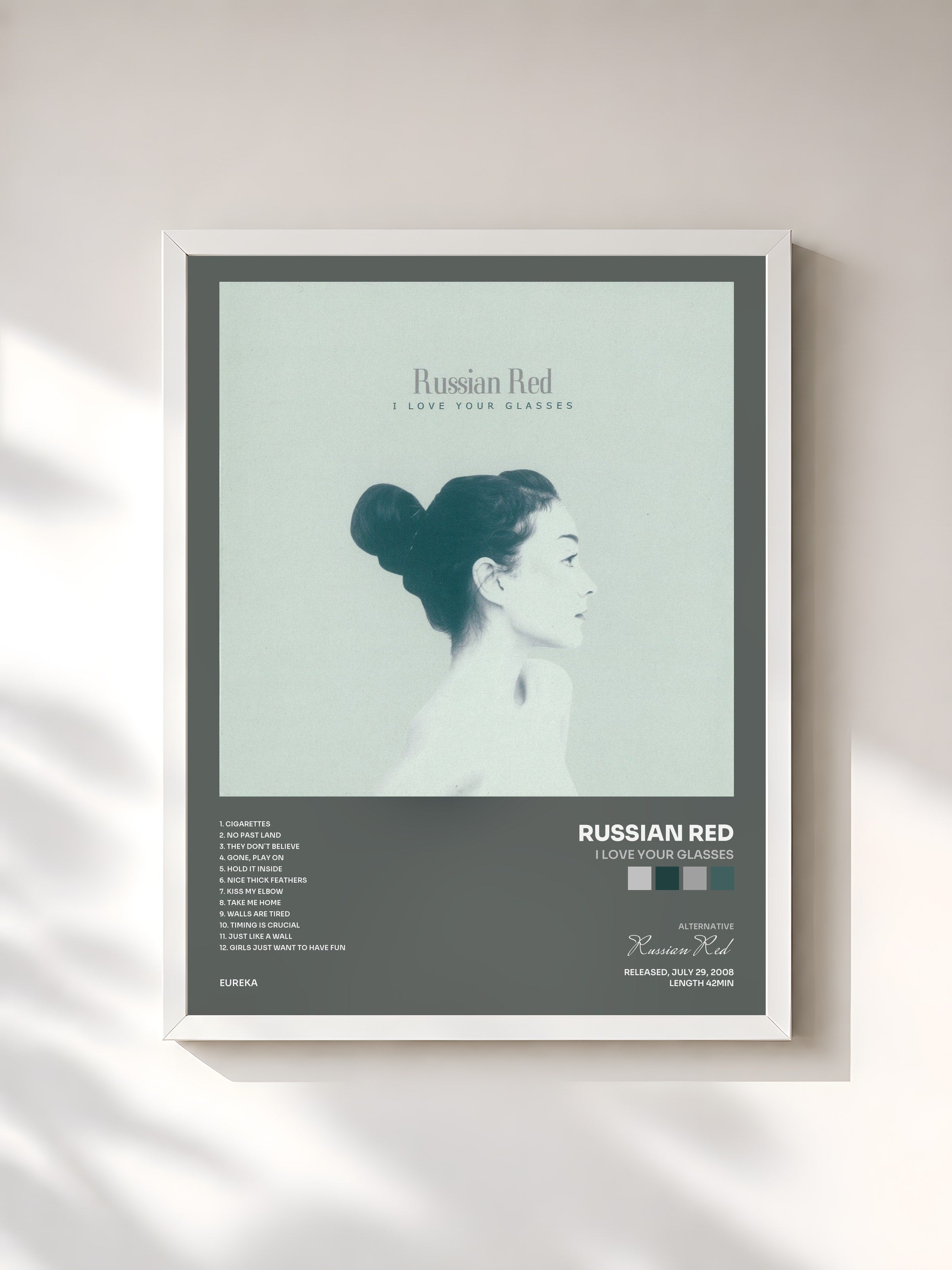 #blanc Tableau de l'album I Love Your Glasses de Russian Red, cadre blanc, imprimé et encadré en France