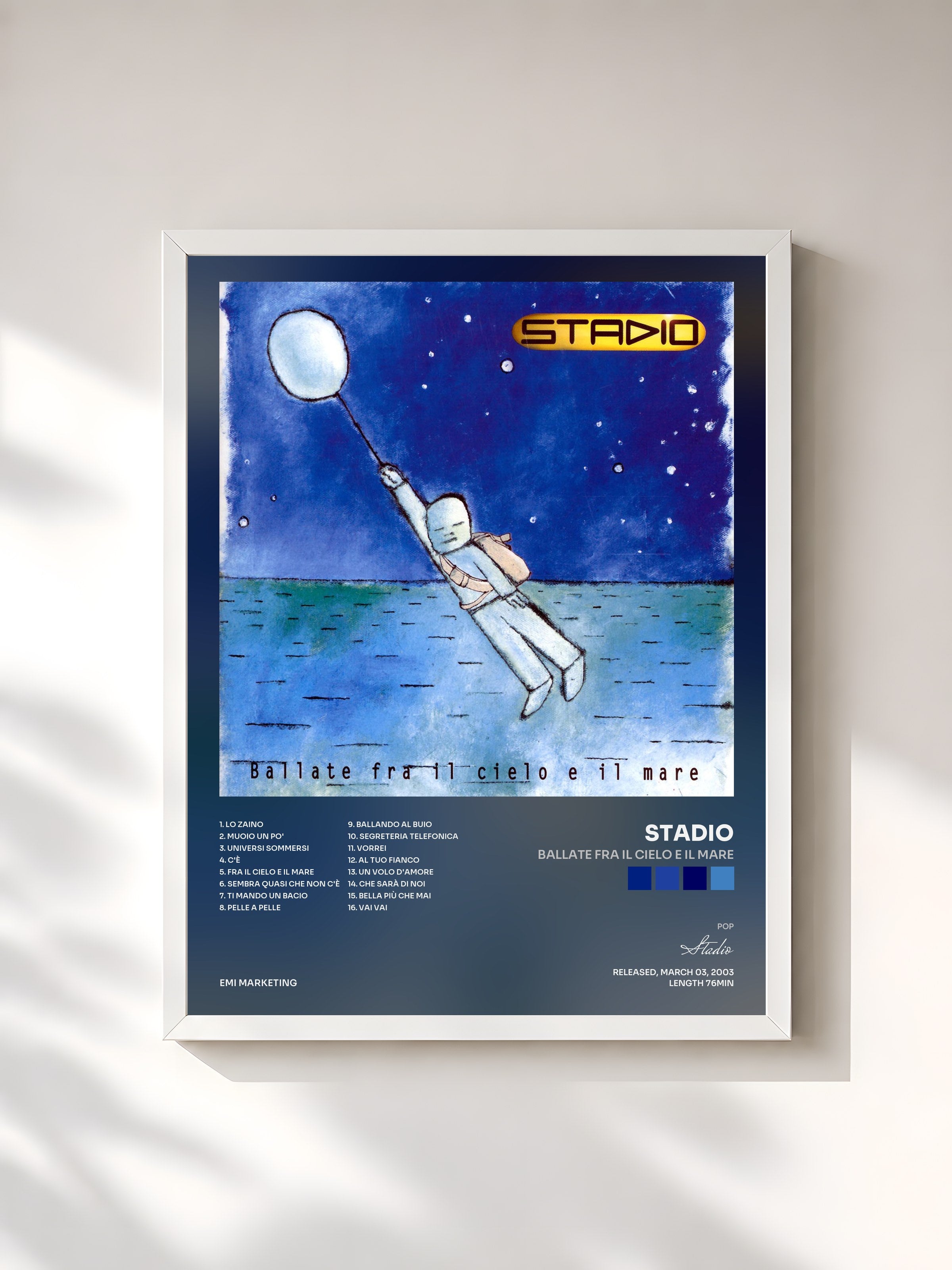 #blanc Tableau de l'album Ballate Fra Il Cielo E Il Mare de Stadio, cadre blanc, imprimé et encadré en France