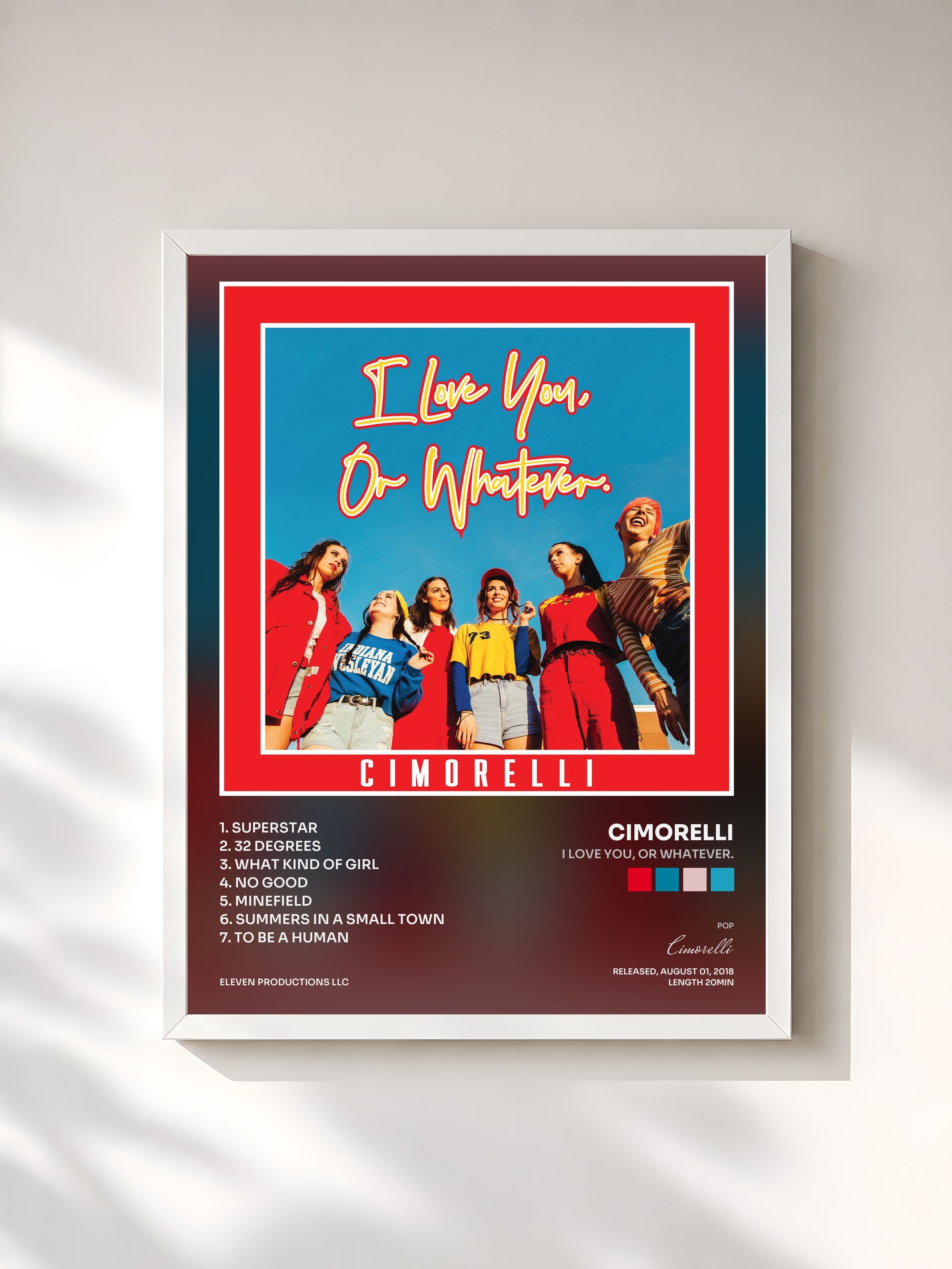 #blanc Tableau de l'album I Love You, or Whatever. de Cimorelli, cadre blanc, imprimé et encadré en France