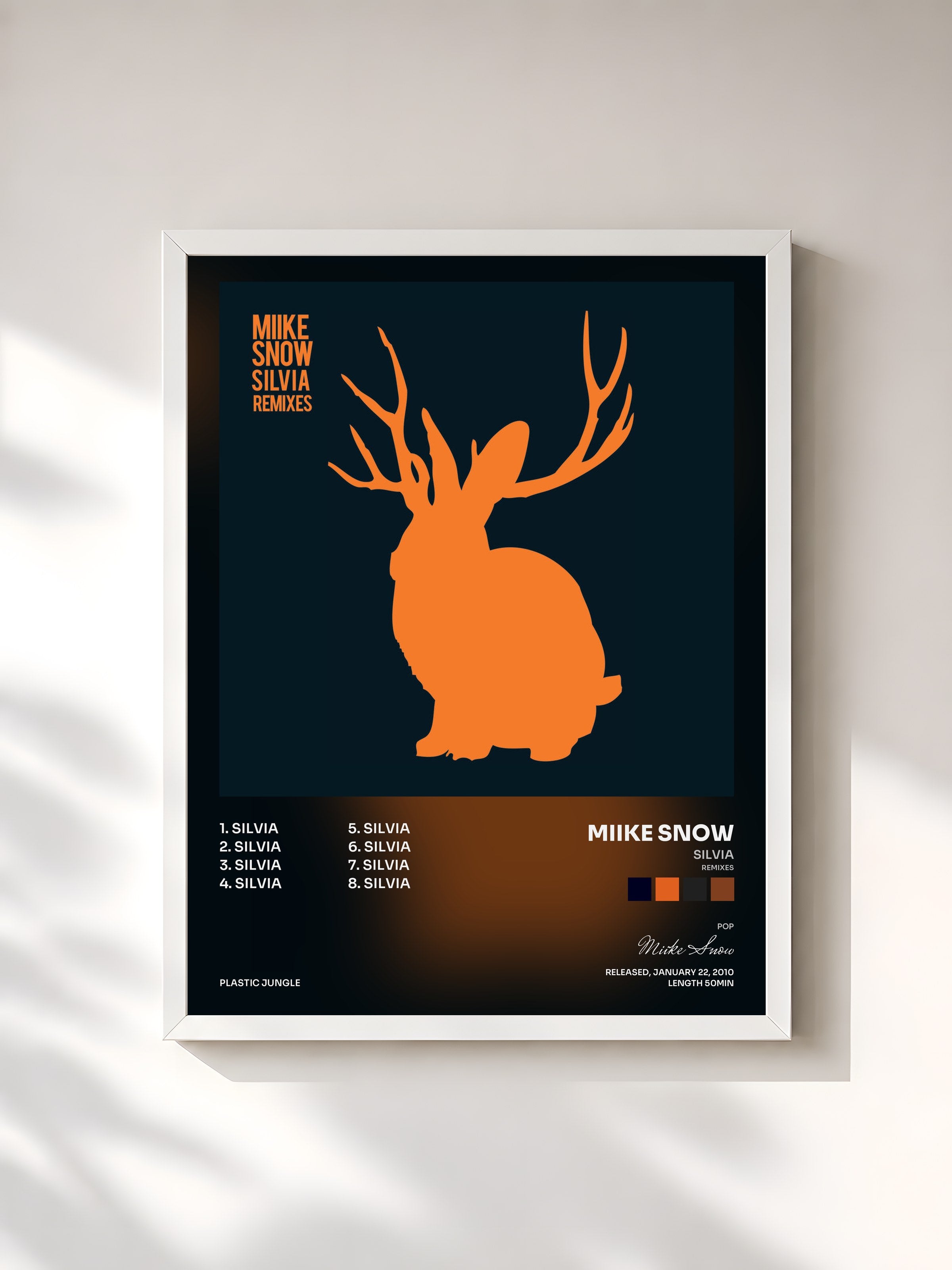 #blanc Tableau de l'album Silvia (Remixes) de Miike Snow, cadre blanc, imprimé et encadré en France