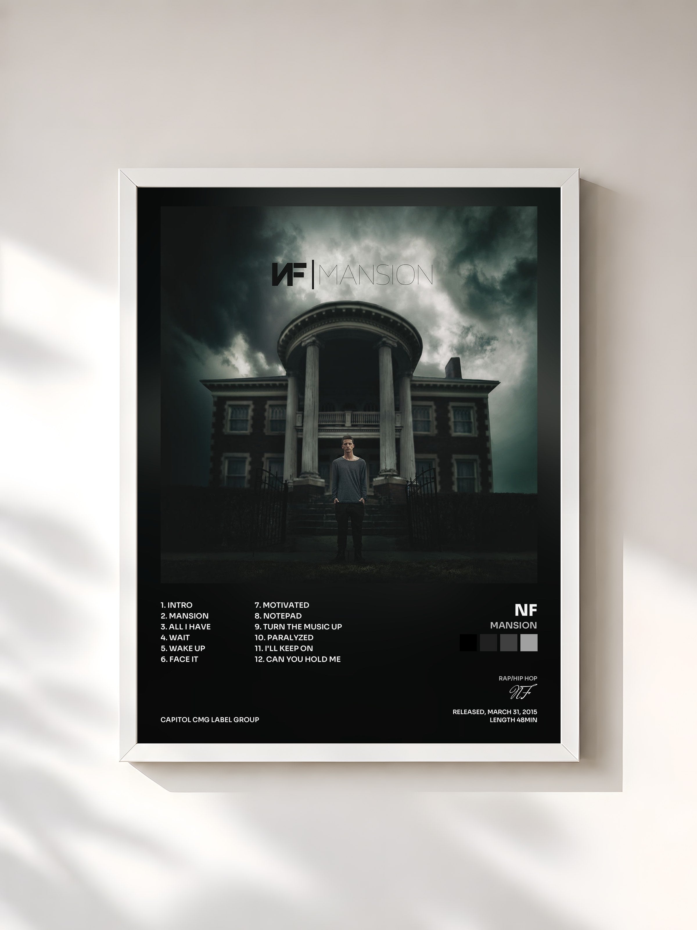 #blanc Tableau de l'album Mansion de NF, cadre blanc, imprimé et encadré en France