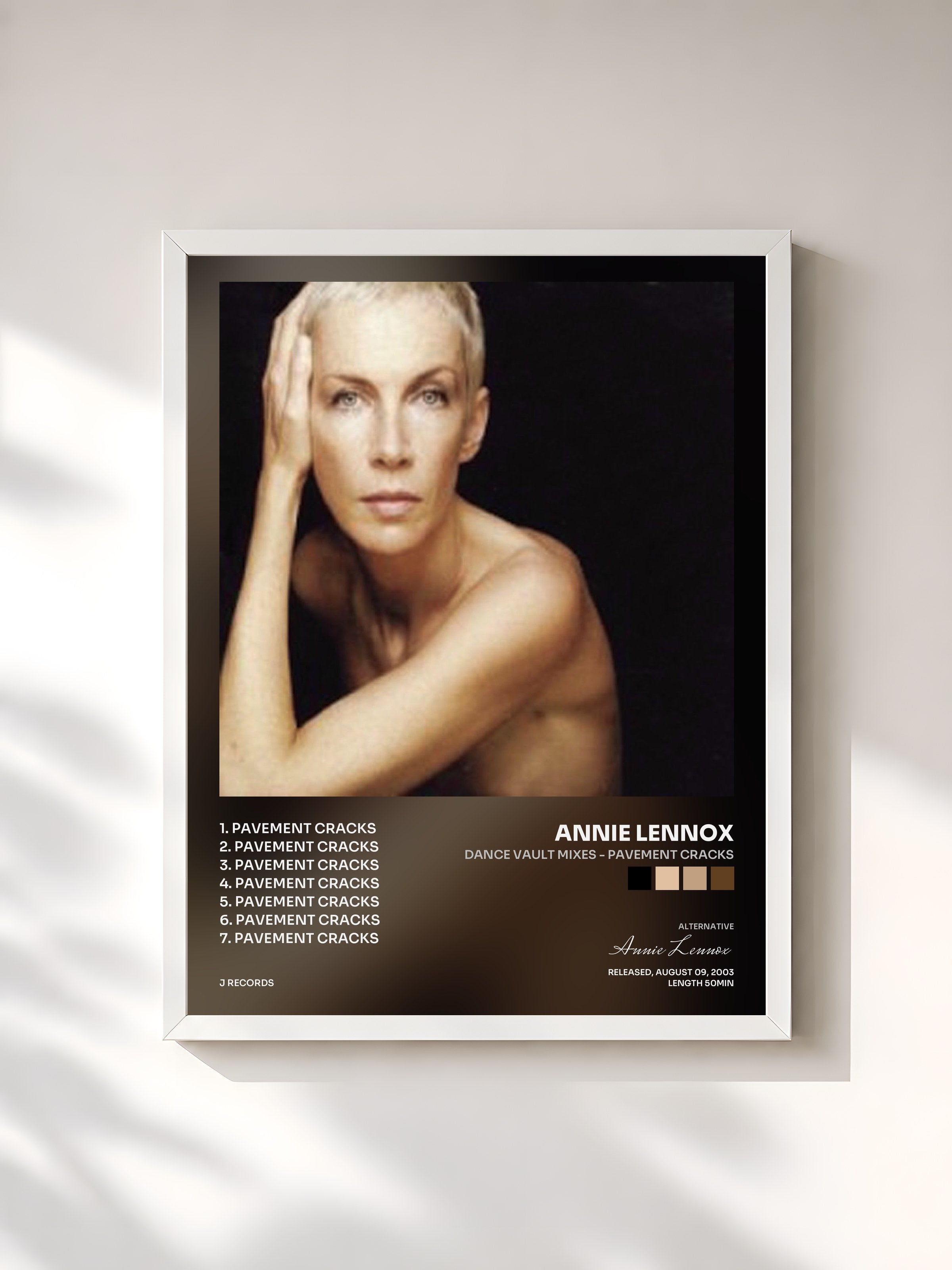 #blanc Tableau de l'album Dance Vault Mixes - Pavement Cracks de Annie Lennox, cadre blanc, imprimé et encadré en France