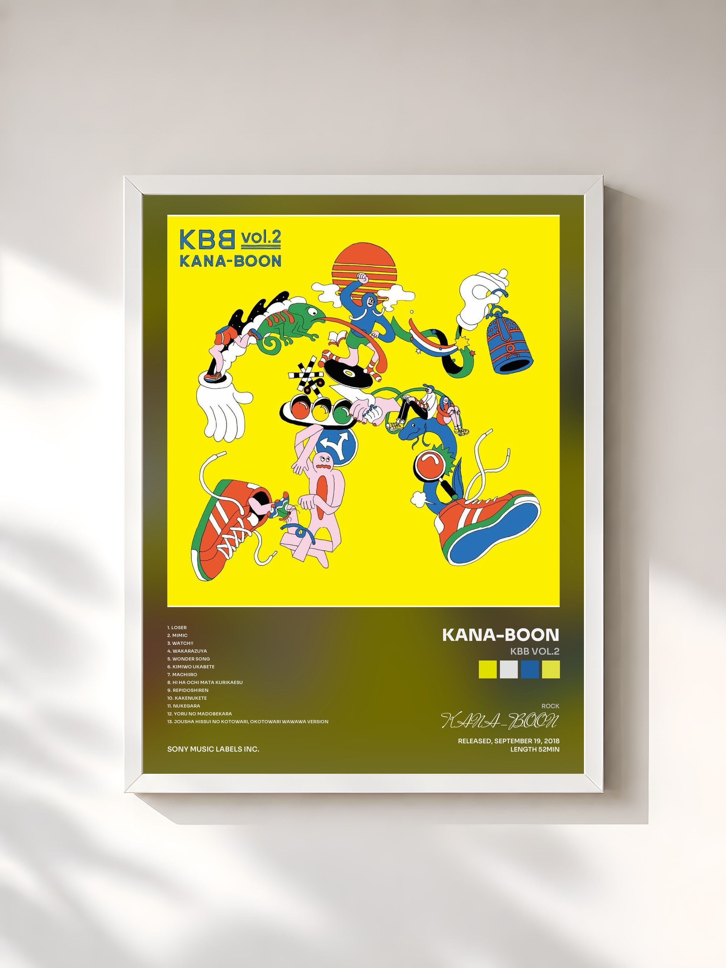 #blanc Tableau de l'album KBB vol.2 de KANA-BOON, cadre blanc, imprimé et encadré en France